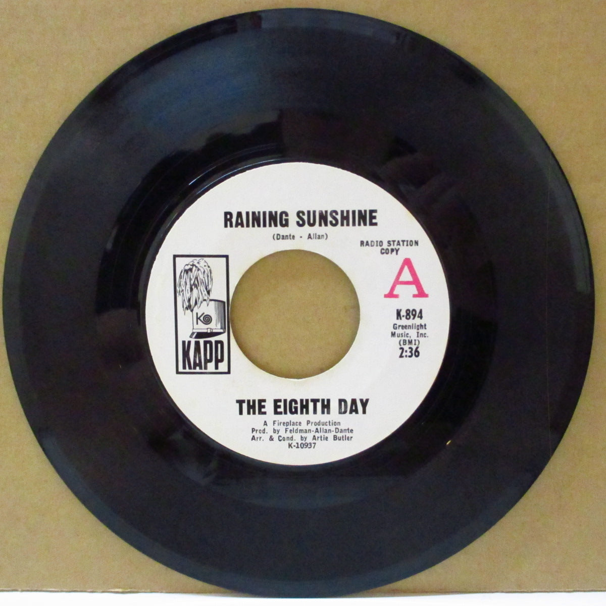 EIGHTH DAY, THE (ザ・エイス・ディ) - Raining Sunshine (US '68 プロモ・白ラベ7インチ)オハイオ男女混声、 両面サンシャイン・ポップ名曲!