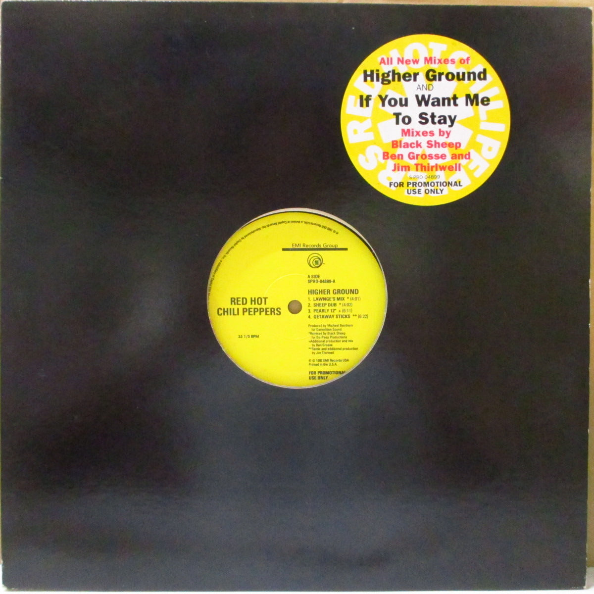 RED HOT CHILI PEPPERS (レッド・ホット・チリ・ペッパーズ) - Higher Ground / If You Want Me To Stay (US '92 プロモ6曲入りEP 12インチ/レアステッカー付きダイカット光沢ジャケ)