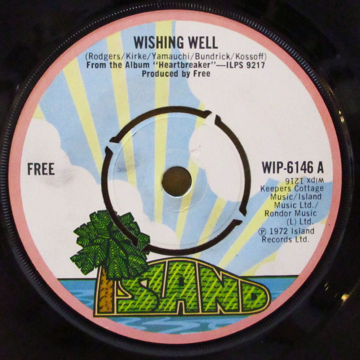 FREE (フリー) - Wishing Well (UK '72 オリジナル「カラー紙ラベ・ラウンドセンター」7インチ+ピンク・ダイカットスリーブ)