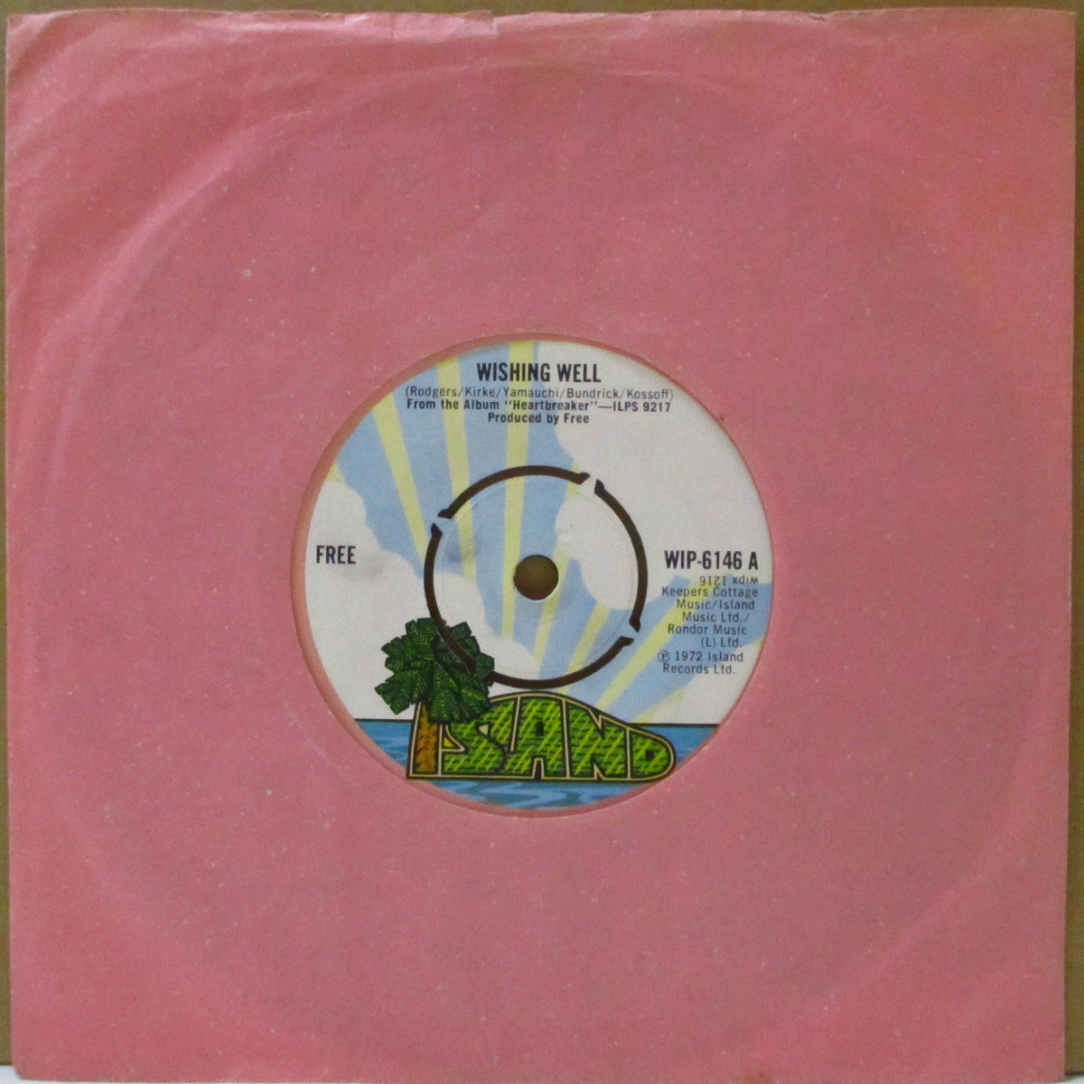 FREE (フリー) - Wishing Well (UK '72 オリジナル「カラー紙ラベ・ラウンドセンター」7インチ+ピンク・ダイカットスリーブ)