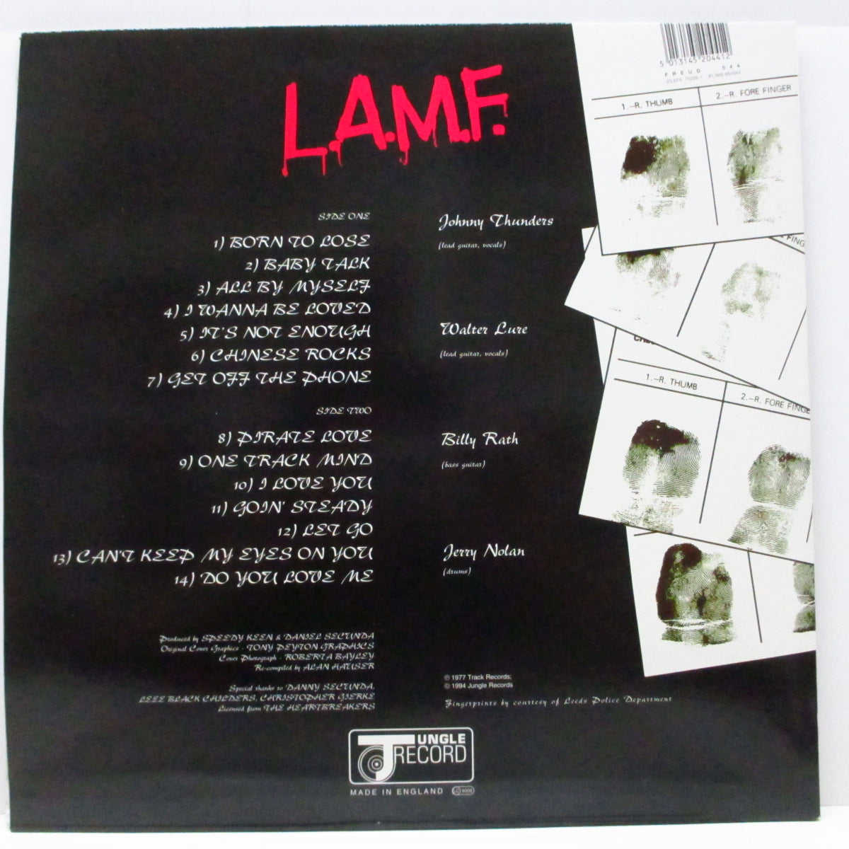 JOHNNY THUNDERS & THE HEARTBREAKERS (ジョニー・サンダース & ザ・ハートブレイカーズ) - L.A.M.F. The Lost '77 Mixes (UK '94 再発「黒盤」LP/見開ジャケ)