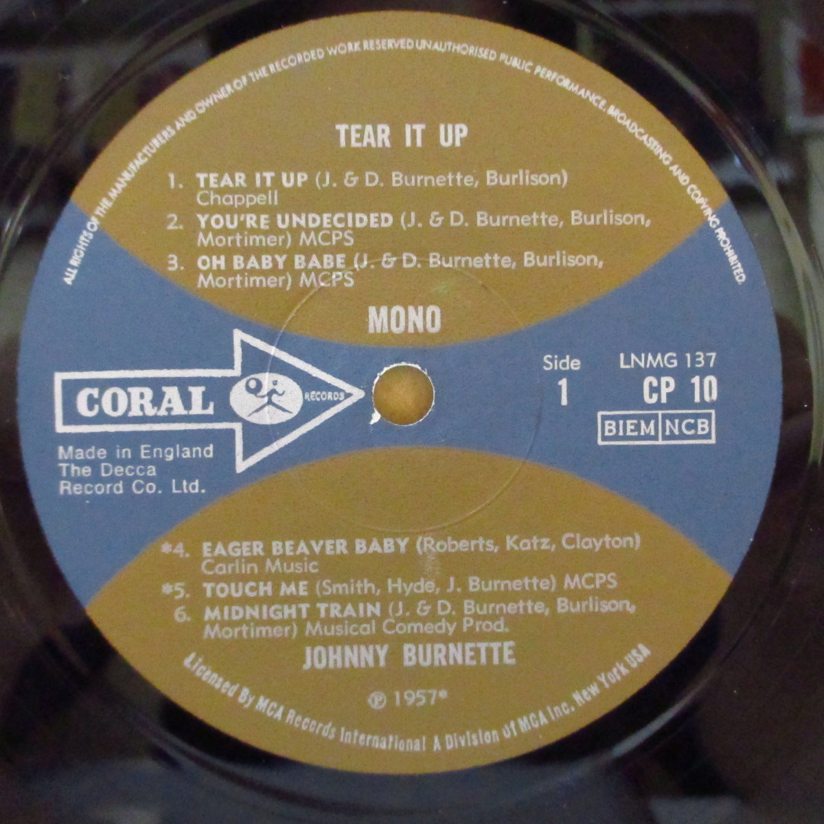 JOHNNY BURNETTE & THE R&R TRIO (ジョニー・バーネット・ロックンロール・トリオ) - Tear It Up (UK '68 オリジナル・モノラル LP) 英国独自編集ベスト!