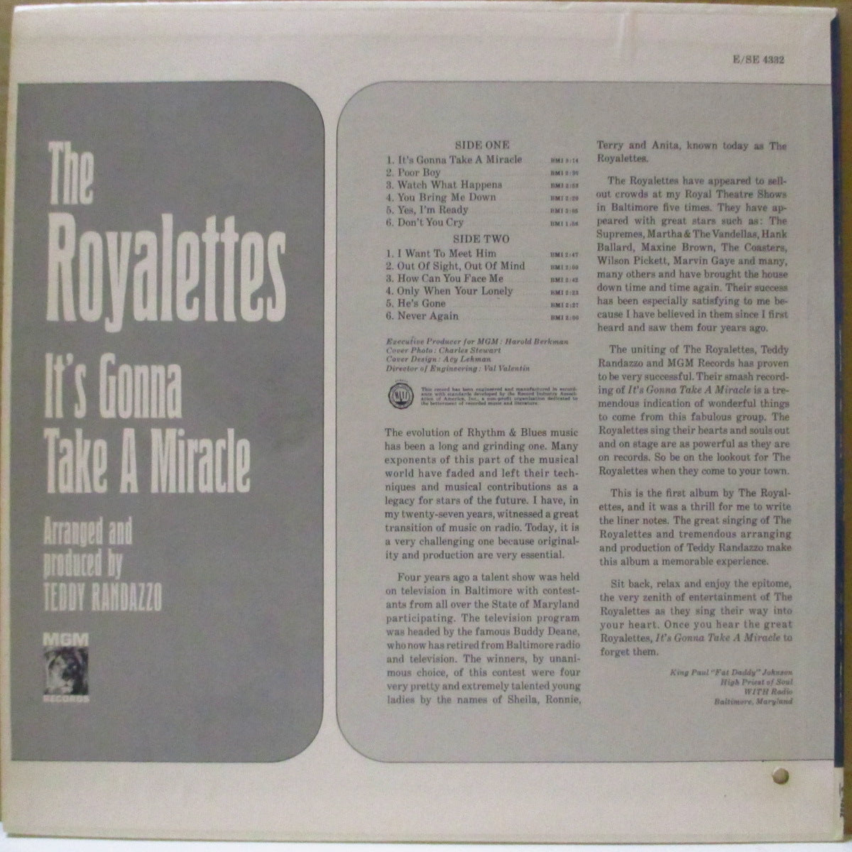 ROYALETTES, THE (ザ・ロイヤレッツ) - It's Gonna Take A Miracle (US '65 オリジナル・モノラル LP/宣伝ステッカー付きジャケ) 名作デビュー・アルバム