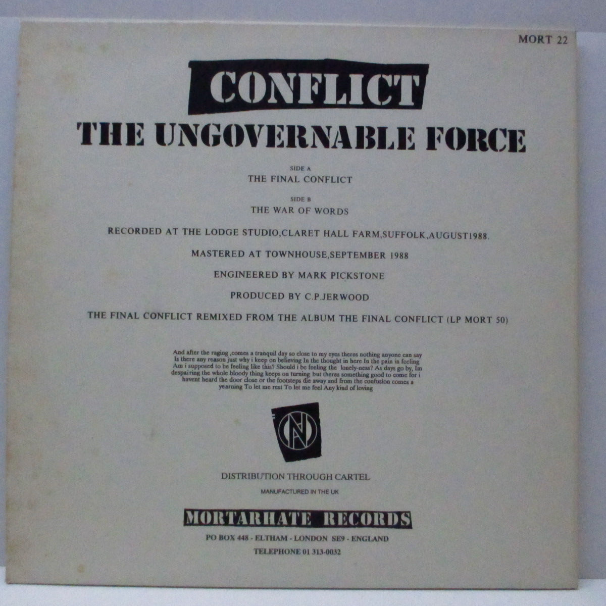 CONFLICT (コンフリクト) - Final Conflict / The War Of Words (UK オリジナル 12") B面アルバム未収録!