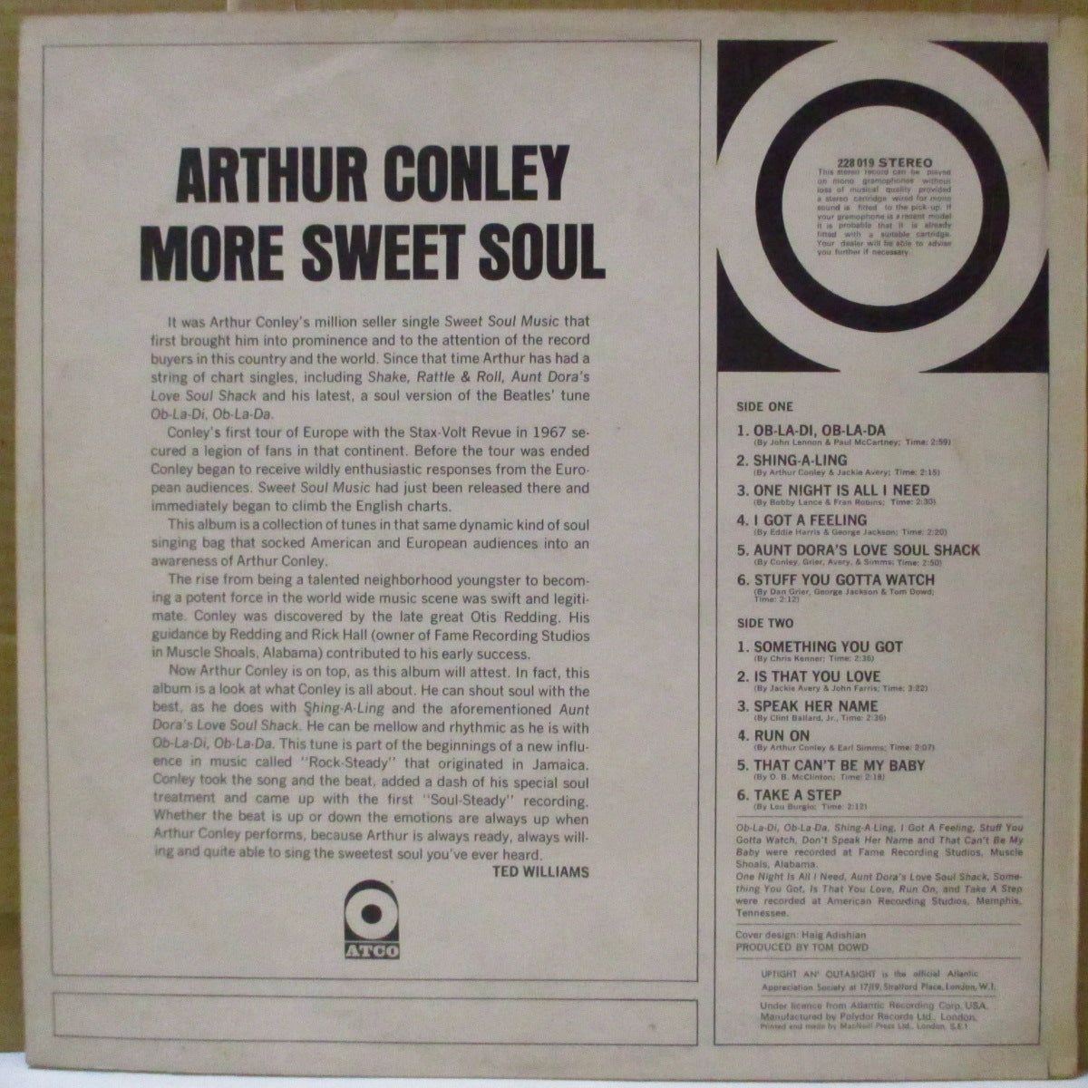 ARTHUR CONLEY (アーサー・コンリー) - More Sweet Soul (UK '69 オリジナル・ステレオ LP/表面コーティング・ジャケ)「ビートルズ/オブ・ラ・ディ〜」のカバー他最終4作目アルバム。