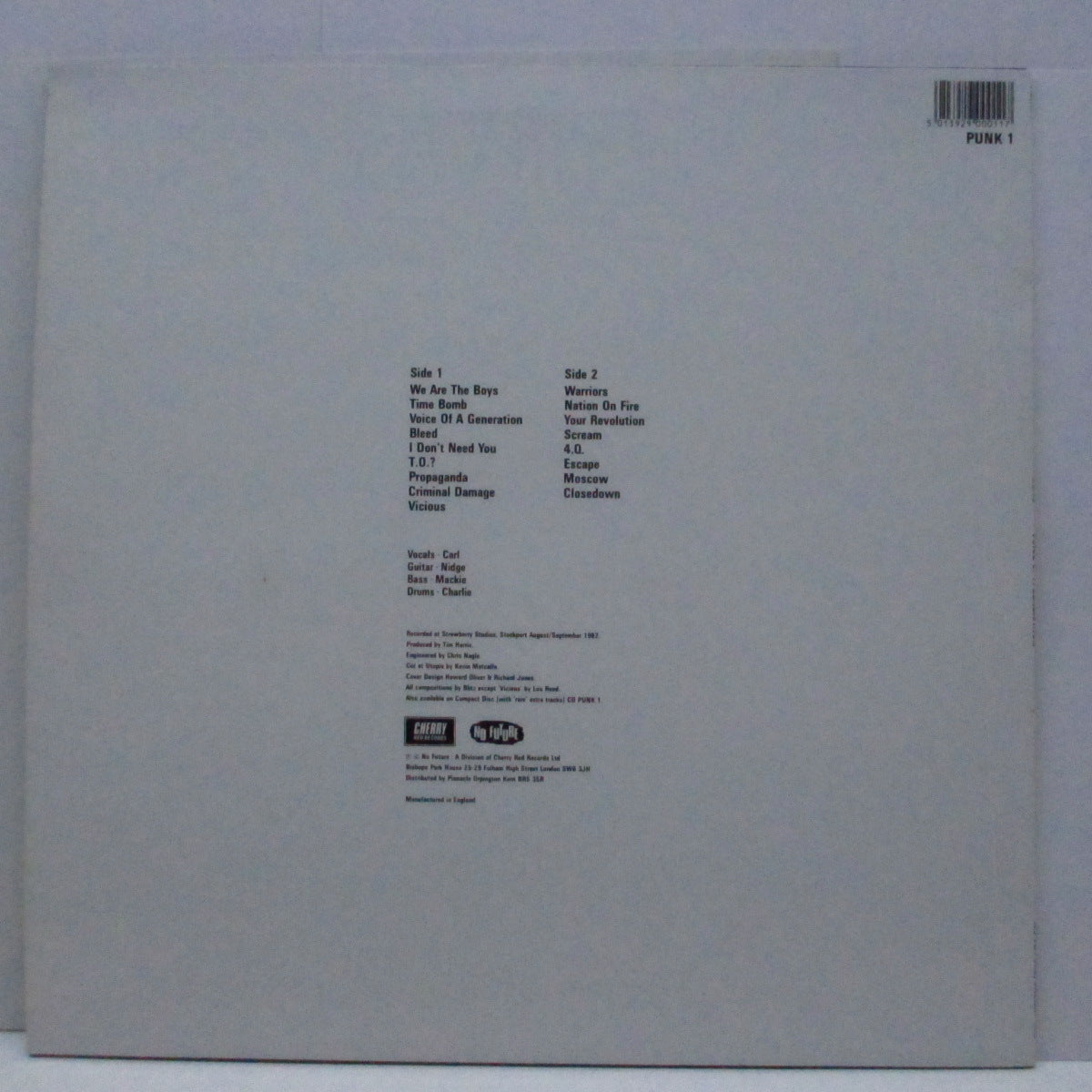 BLITZ (ブリッツ) - Voice Of A Generation (UK '89 再発「黄色ラベ」LP/バーコードジャケ)