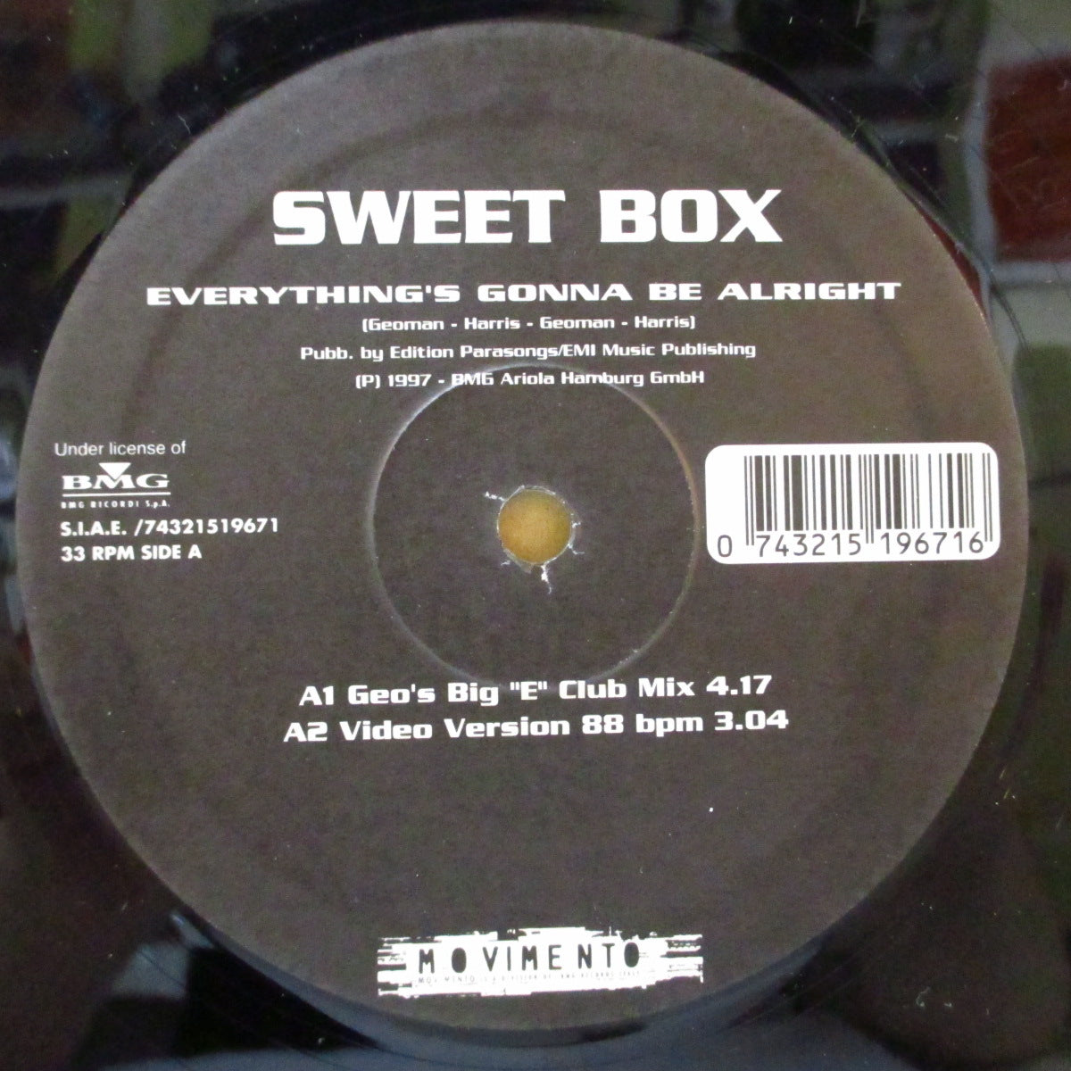 SWEETBOX (スウィートボックス) - Everything's Gonna Be Alright +3 (Italy '97 オリジナル 4バージョン収録 12インチ/ざら紙ダイカットジャケ)