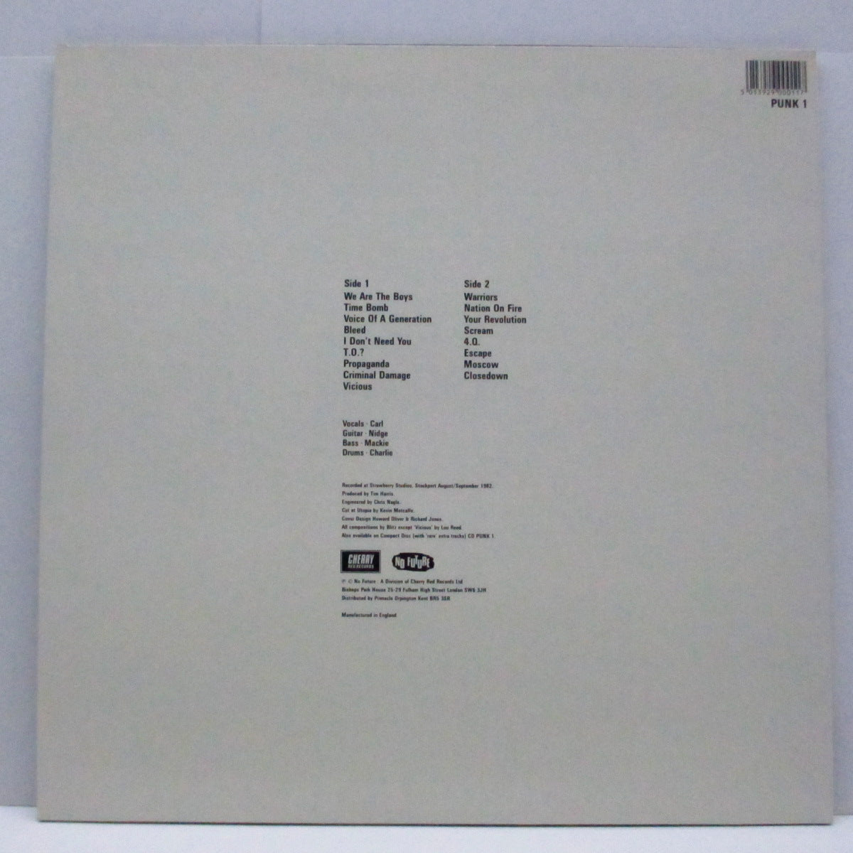 BLITZ (ブリッツ) - Voice Of A Generation (UK レイト80's 再発「白黒ラベ」LP/バーコードジャケ) 近年稀な美品 !