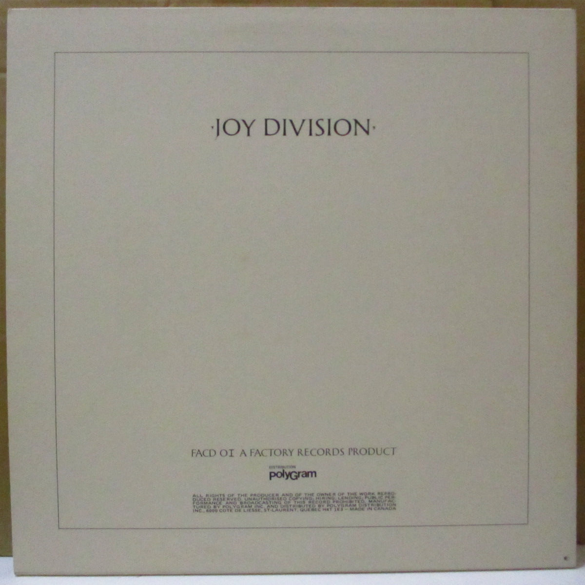 JOY DIVISION (ジョイ・ディヴィジョン) - Closer (Canada オリジナル LP+ソフト紙インナー) '80年2ndアルバム