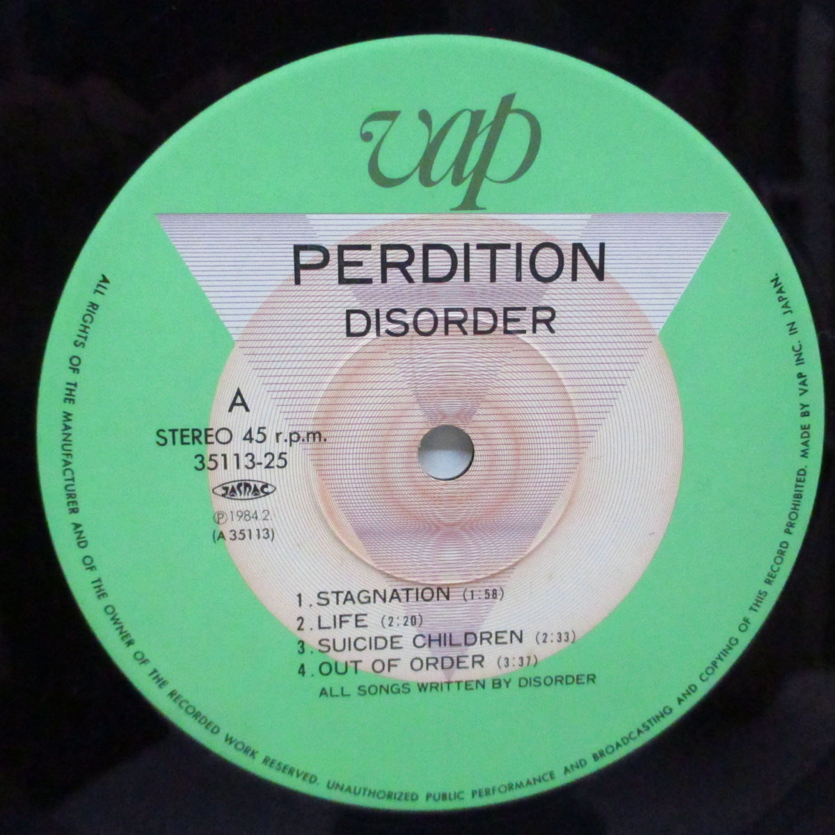 DISORDER (ディスオーダー) - Perdition E.P. (Japan '84 セカンドプレス 12"+帯) 8曲入りミニアルバム!