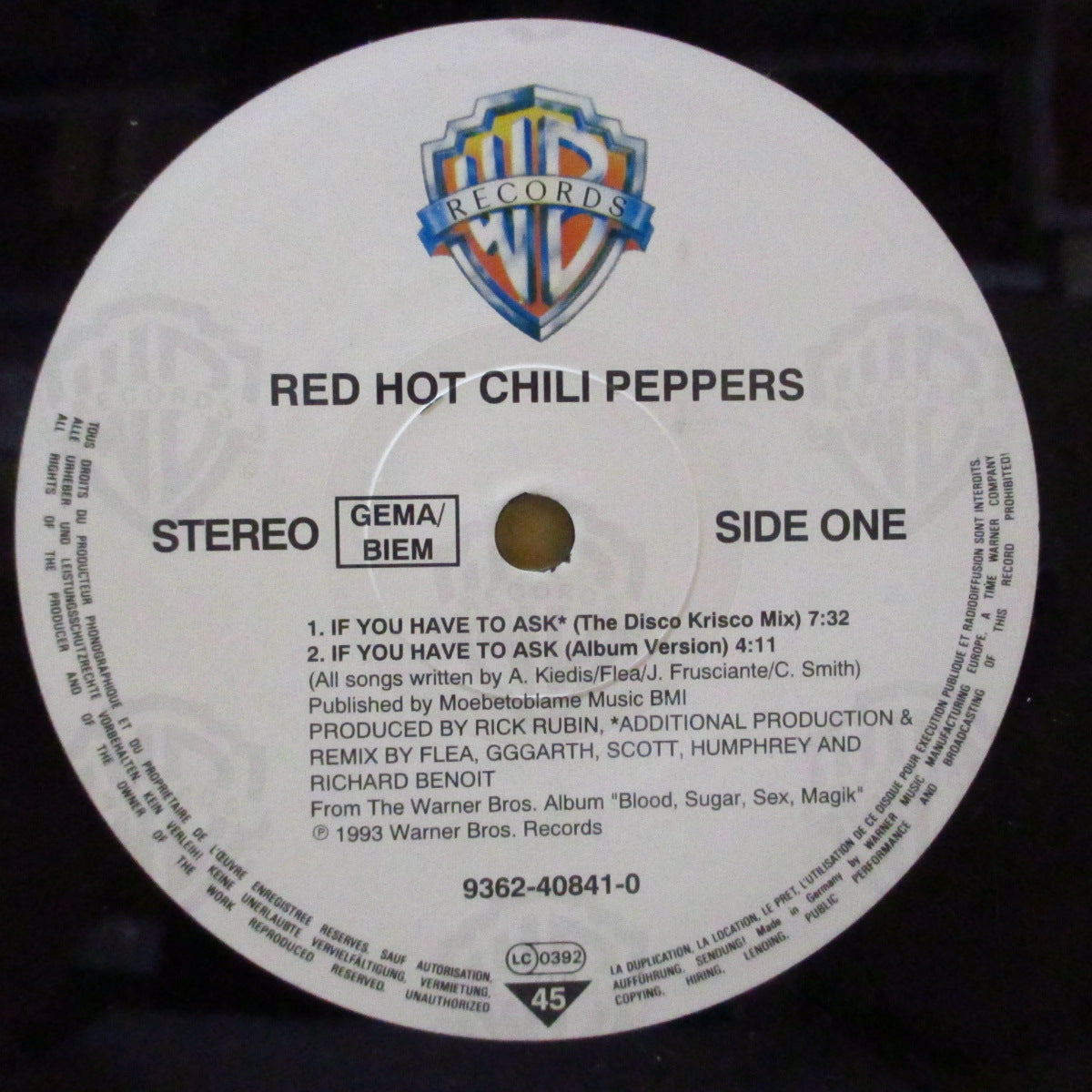 RED HOT CHILI PEPPERS (レッド・ホット・チリ・ペッパーズ) - If You Have To Ask (German '93 オリジナル4曲入り 12インチ)