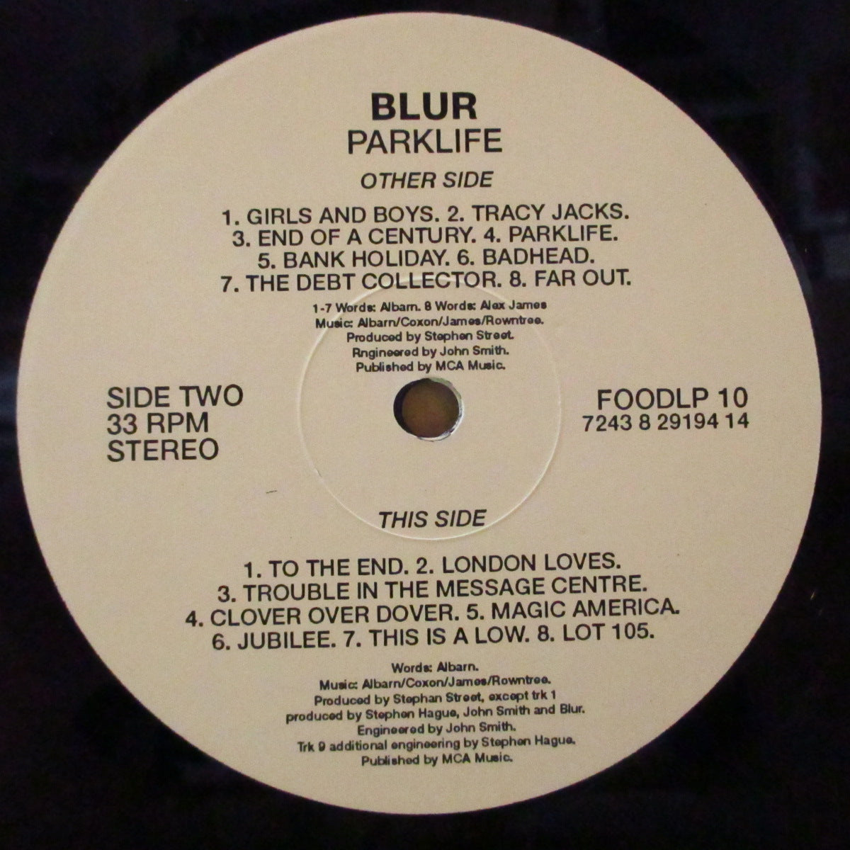 BLUR (ブラー) - Parklife (UK 正規オリジナル LP+固紙インナー/レアステッカー付き光沢ジャケ) '94年3rdアルバム