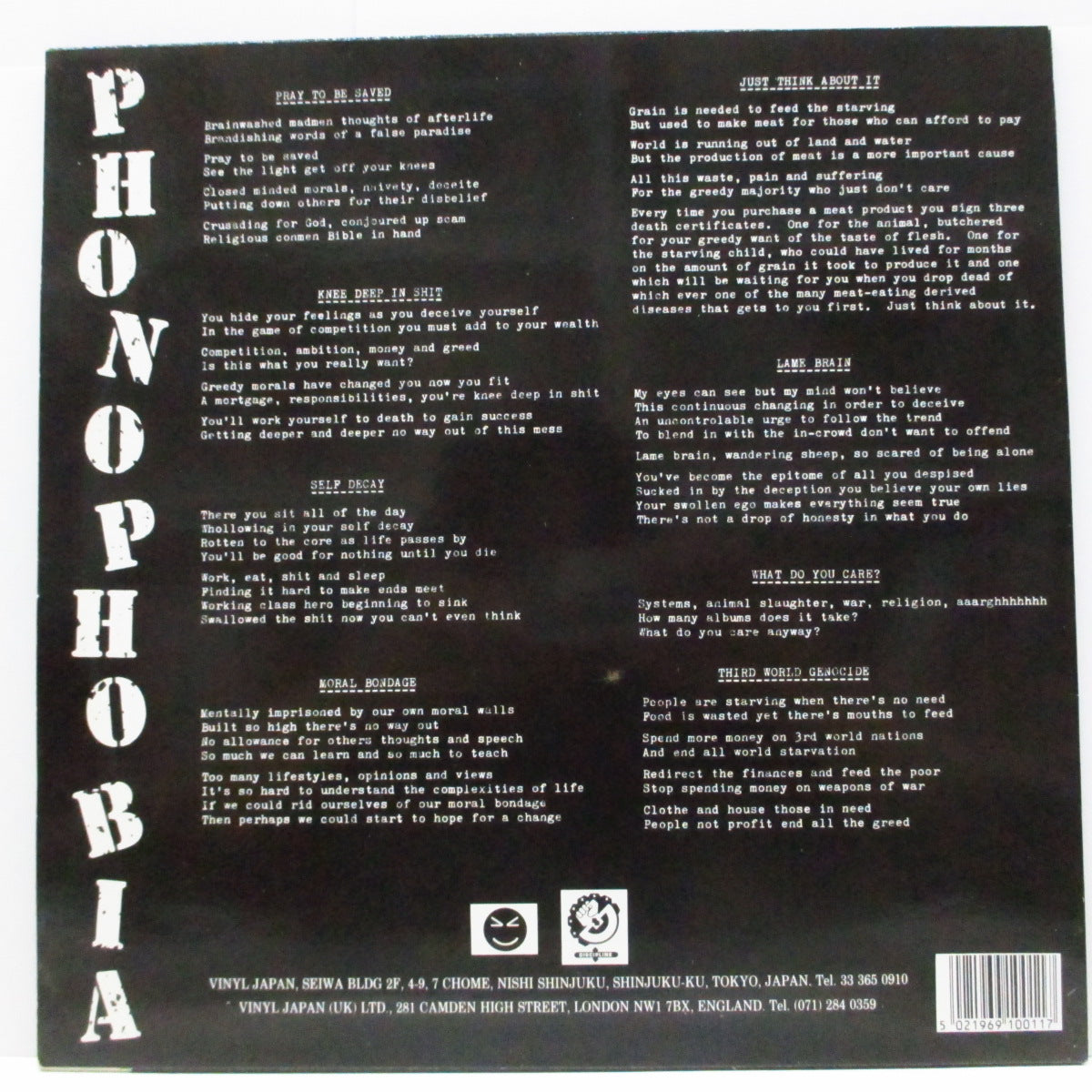 EXTREME NOISE TERROR (エクストリーム・ノイズ・テラー) - Phonophobia (UK 1250枚限定「ブラックヴァイナル」12") 8曲入りミニLP !
