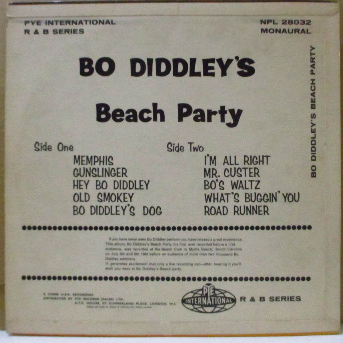 BO DIDDLEY (ボ・ディドリー) - Bo-Diddley's Beach Party (UK '64 オリジナル・モノラル LP/表面コーティング折り返しジャケ)