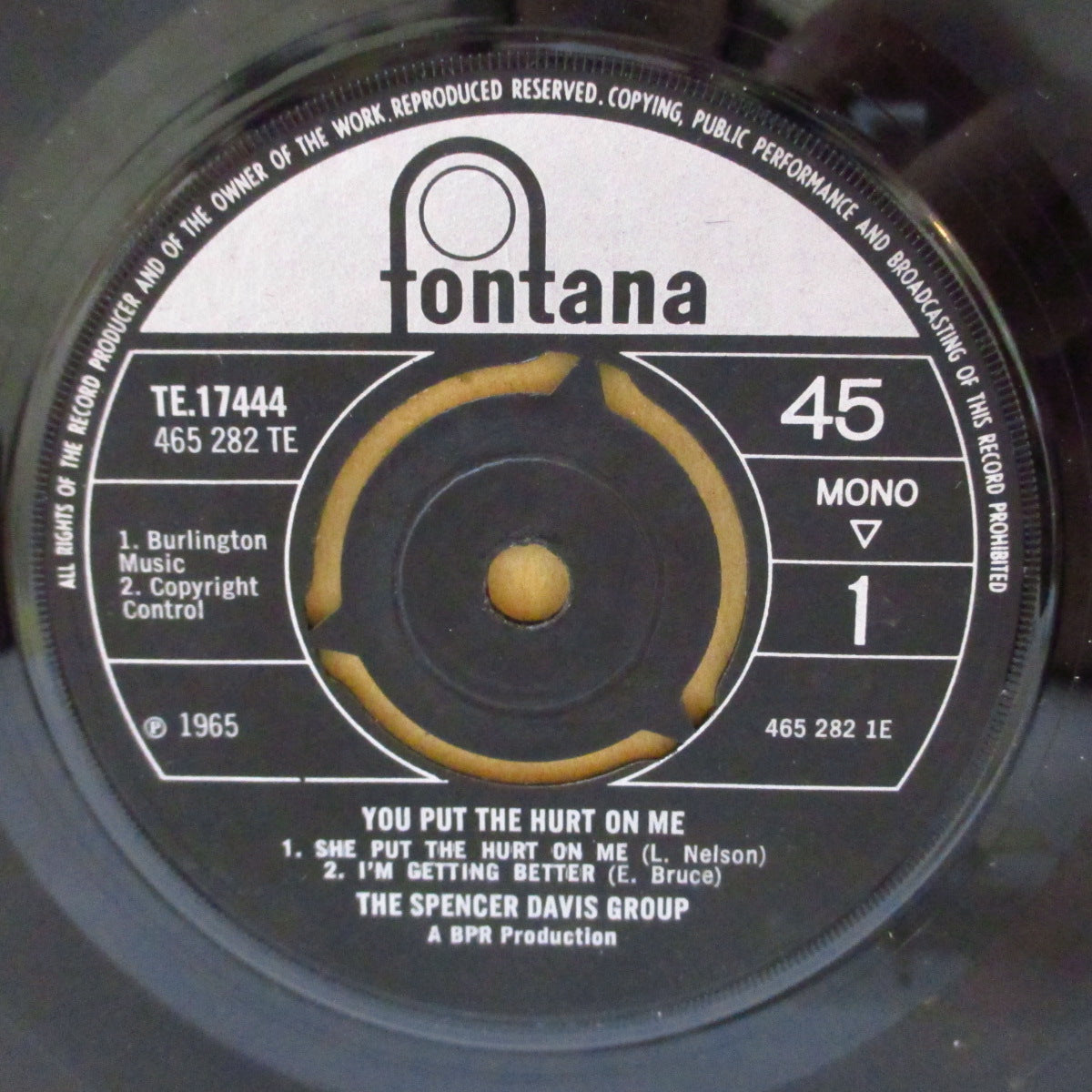 SPENCER DAVIS GROUP (スペンサー・デイヴィス・グループ) - You Put The Hurt On Me +3 (UK '65 オリジナル「ラウンドセンター」モノラル4曲入り 7インチEP+表面コーティング折り返しジャケ)