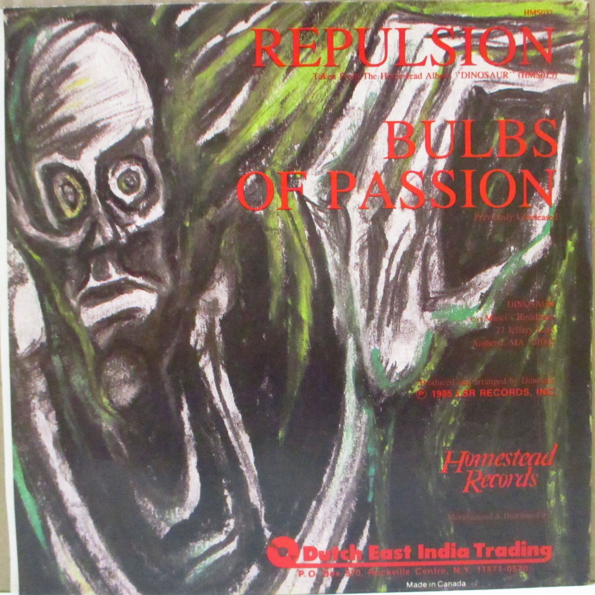 DINOSAUR (ダイナソーJr.) - Repulsion (US '88 再発「両面黒ロゴ・黄ラベ 」7インチ+光沢ソフト紙ジャケ)