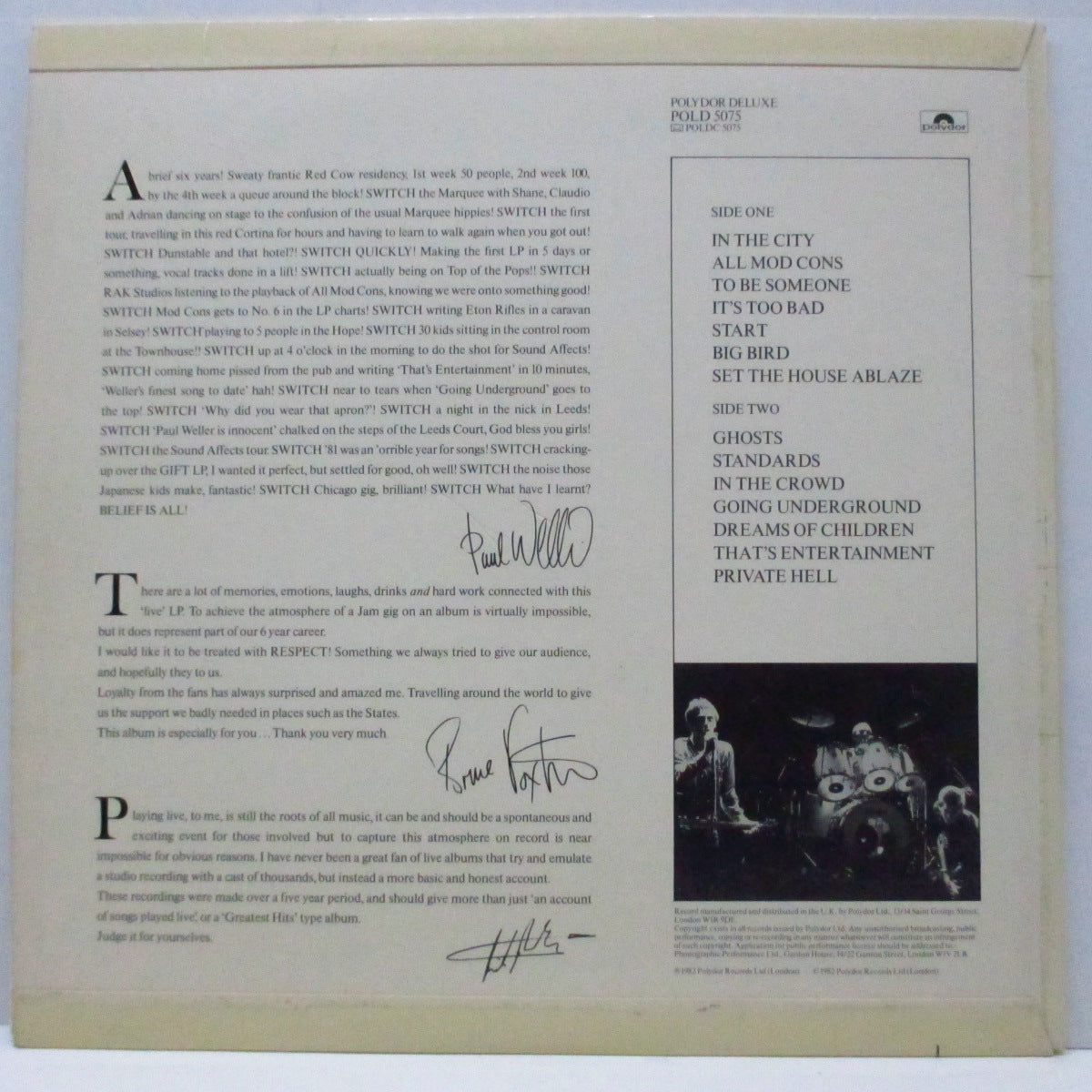 JAM, THE (ザ・ジャム) - Dig The New Breed (UK オリジナル LP+インナー、「ダイカット」表面コーティング折り返ジャケ/POLD 5075) '77〜'82年ライブコンピ!