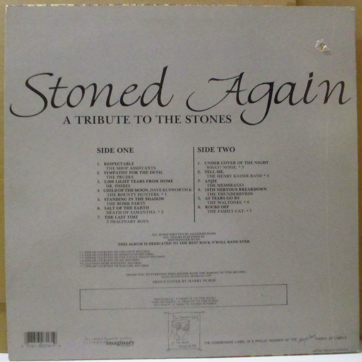 V.A. ('80s UK・オルタナ/インディロック・コンピ) - Stoned Again - A Tribute To The Stones (US オリジナル LP) '90年ストーンズ・トリビュートアルバム