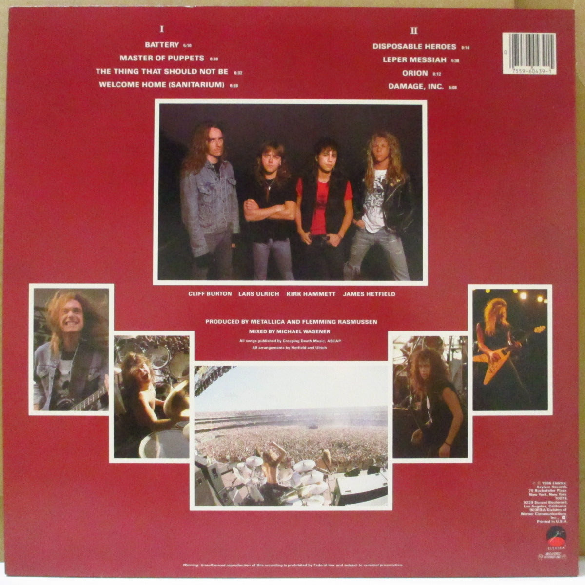 METALLICA (メタリカ) - Master Of Puppets (US オリジナル「黒&赤ラベ」 LP+インナー/バーコードあり光沢ジャケ) '86年3rdアルバム
