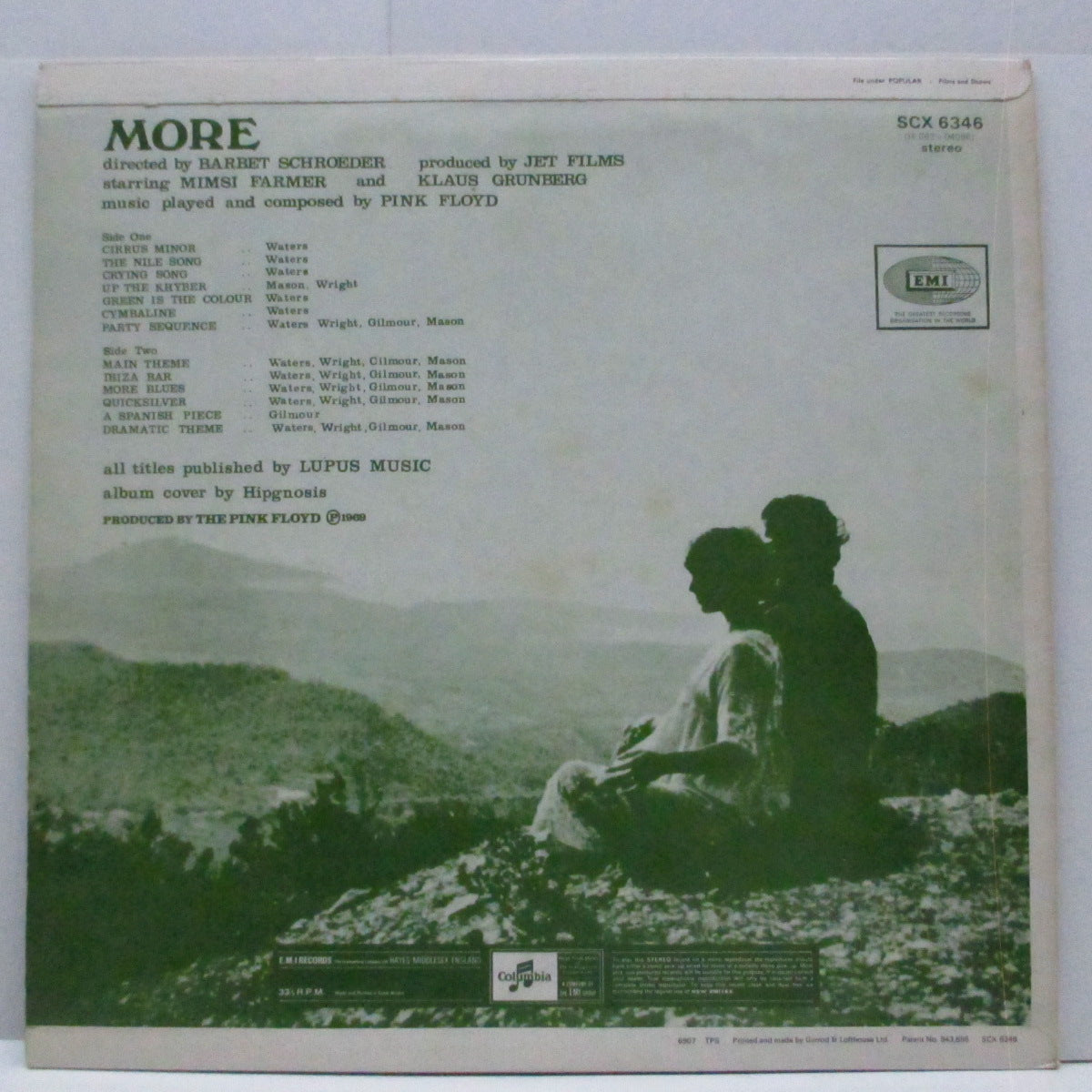 PINK FLOYD (ピンク・フロイド) - Soundtrack From The Film "More" (UK '71 再発「グラモフォンリム、2xEMIロゴ」ステレオ LP/表面コーティング2面折り返しジャケ) 裏ジャケカップルが西向き白緑バージョン !