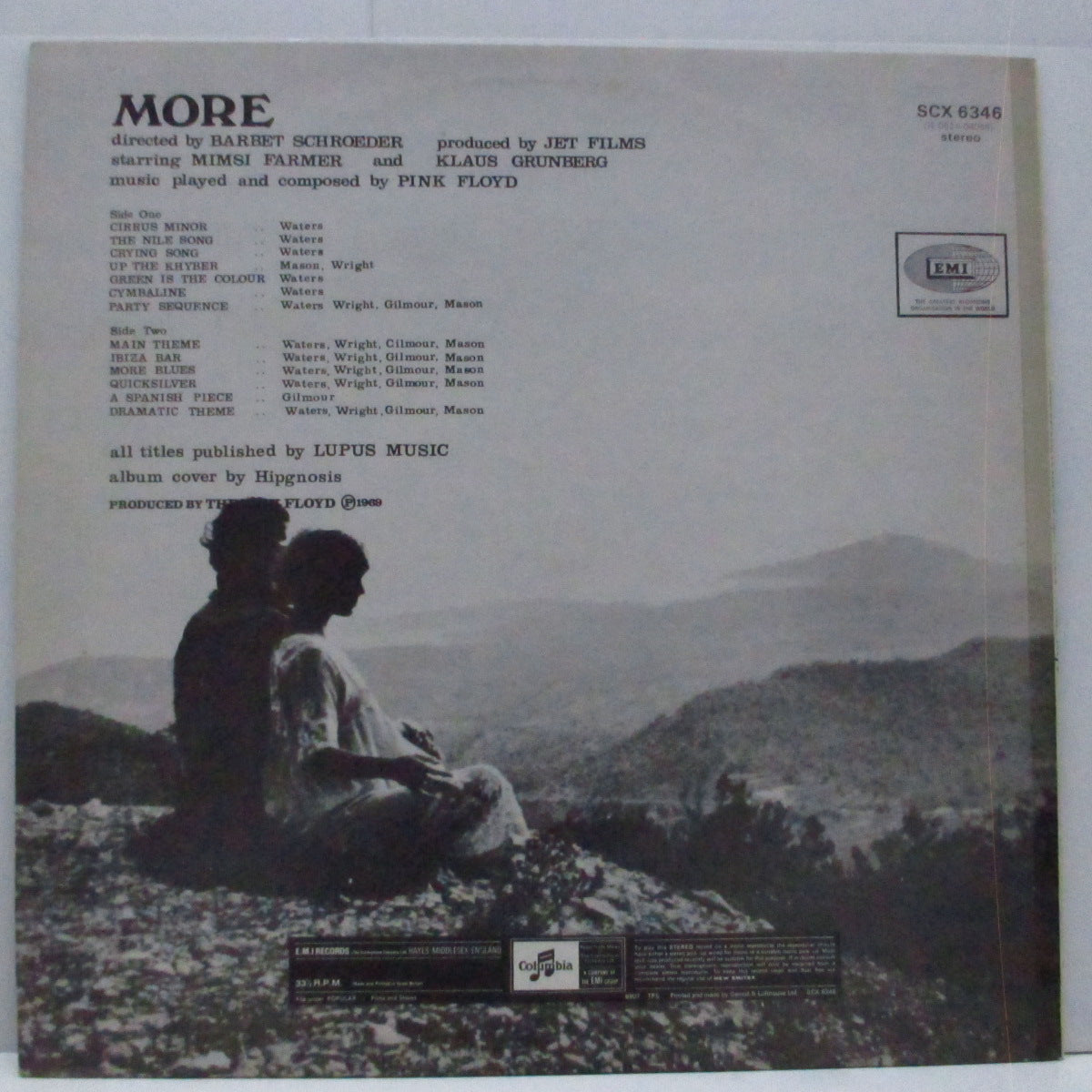 PINK FLOYD (ピンク・フロイド) - Soundtrack From The Film "More" (UK '73 再発「EMIリム、2xEMIロゴ」ステレオ LP/表面コーティングジャケ) 裏ジャケカップルが東向き白黒バージョン !