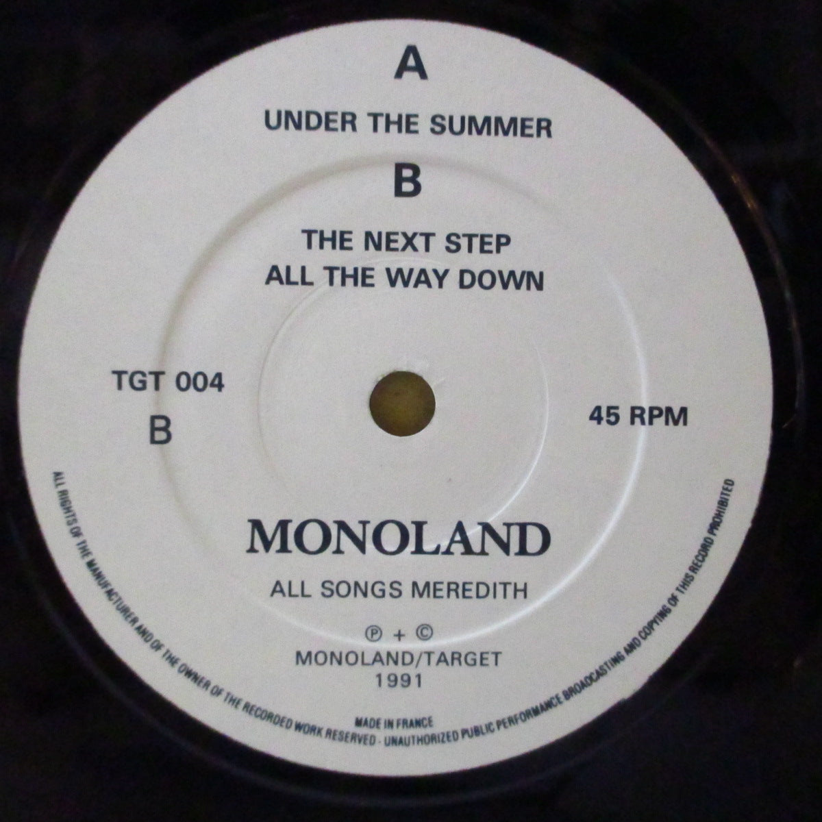 MONOLAND (モノランド) - Under The Summer (UK '91 オリジナル3曲入り 7インチ+光沢固紙ジャケ)