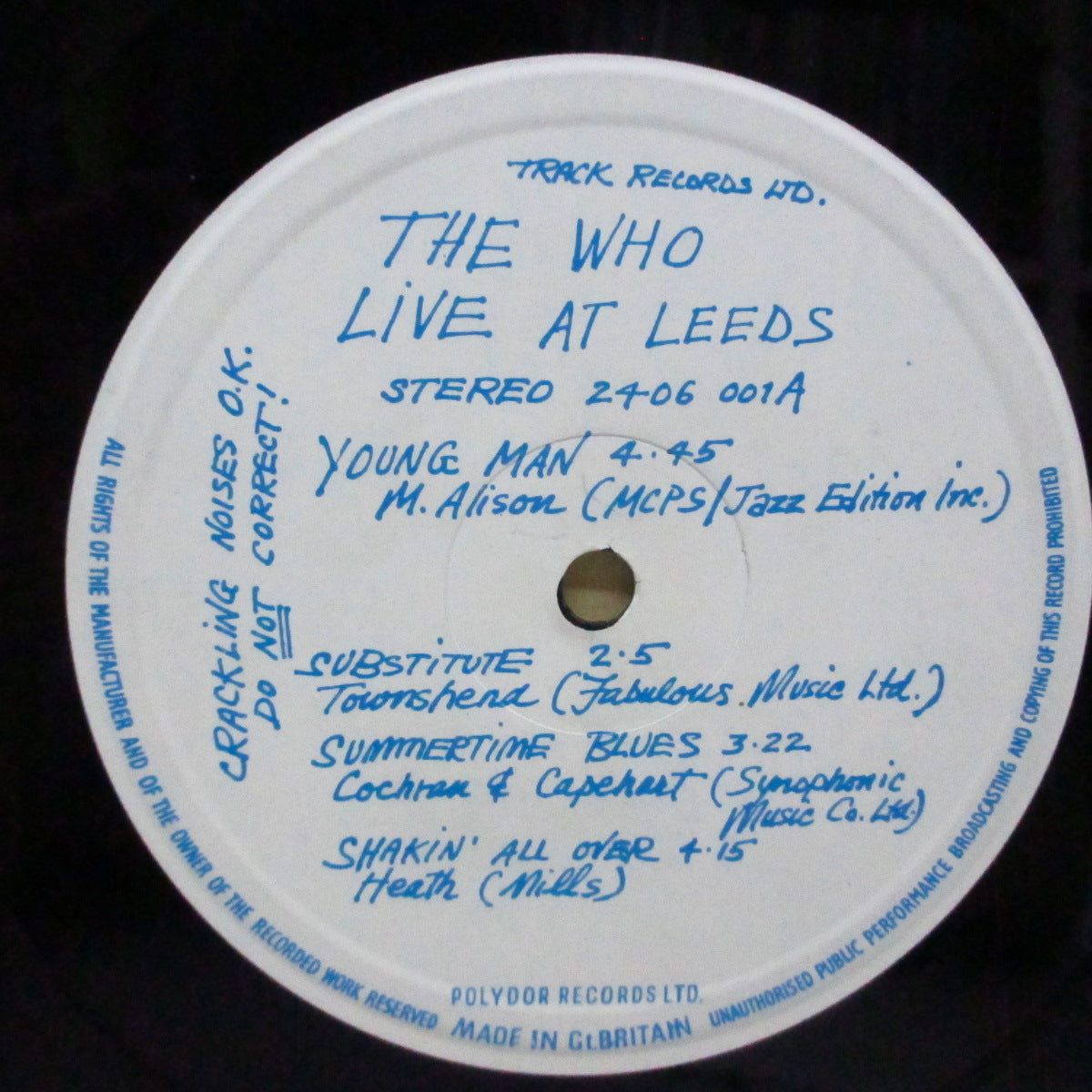 WHO (フー) - Live At Leeds (UK '70 再発 「マト3/4」LP+「Live At Leeds」ポスター、インサート11枚/青ロゴ見開ジャケ「完品」)