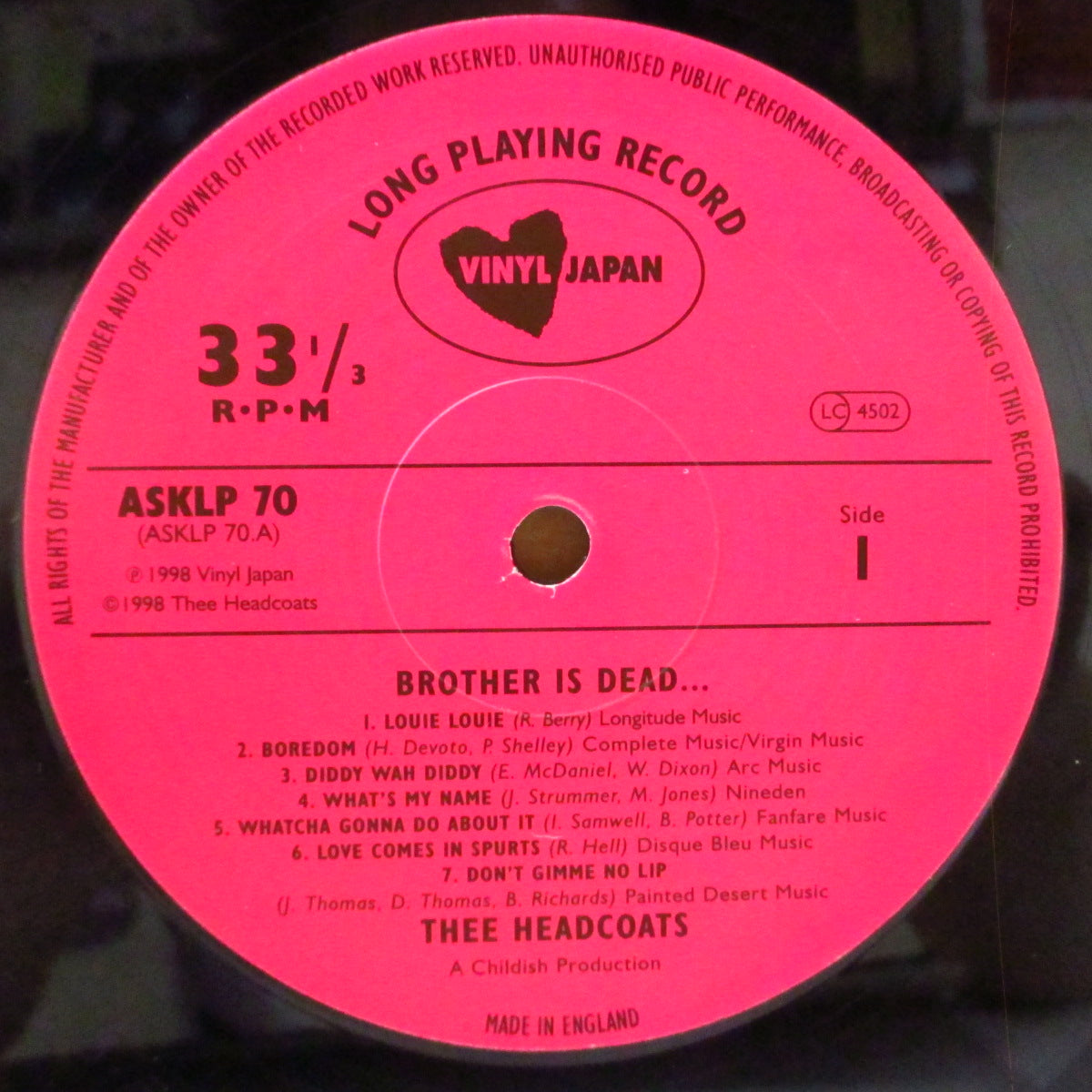 HEADCOATS (ヘッドコーツ) - Brother Is Dead... But Fly Is Gone! (UK 初回オリジナル LP) '98年アルバム