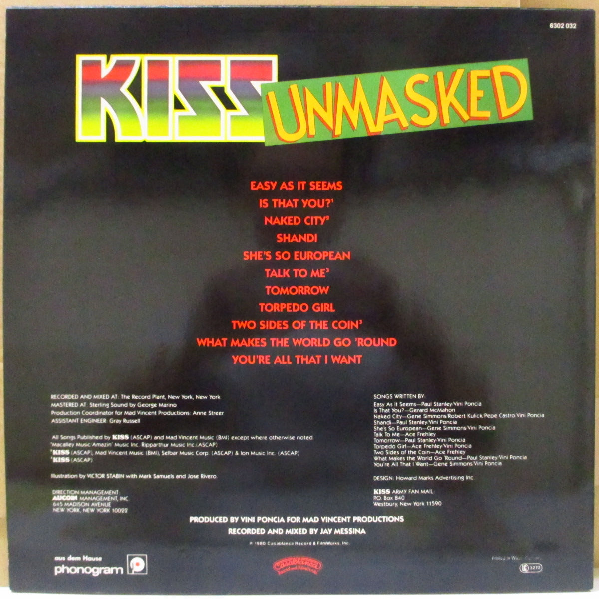 KISS (キッス) - Unmasked (Dutch オリジナル LP/西ドイツ製ジャケ) '80年8thアルバム