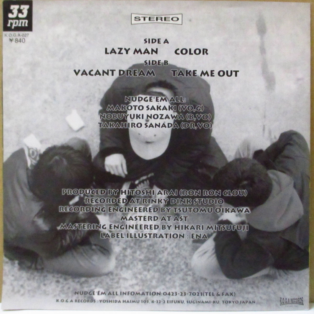 NUDGE'EM ALL (ナッヂエム・オール) - Lazy Man (Japan '97 オリジナル4曲入り 7インチ+光沢ソフト紙ジャケ)