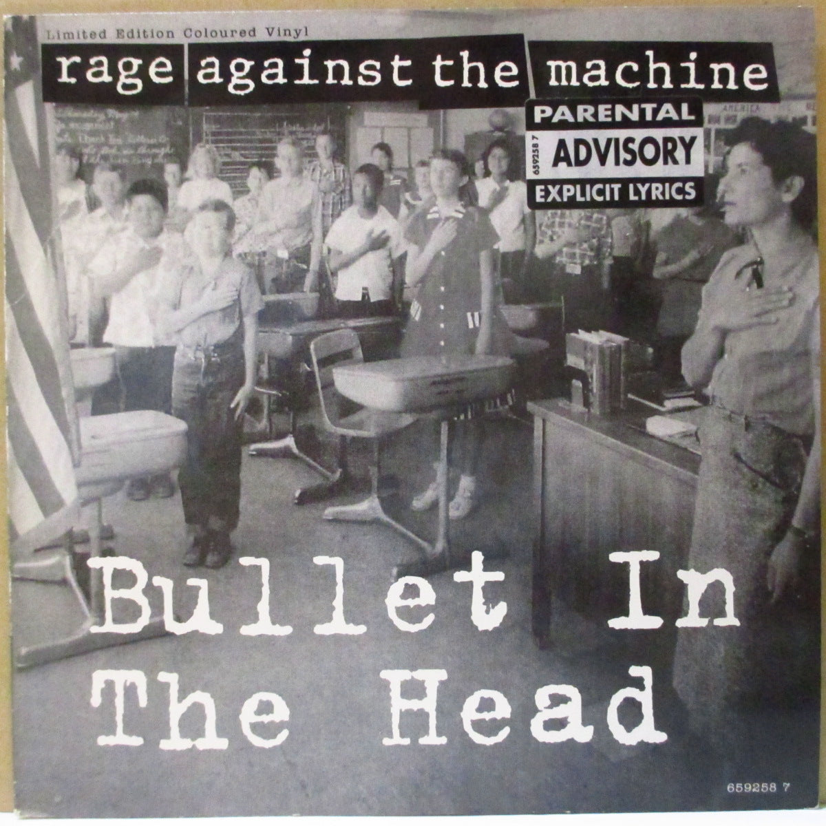 RAGE AGAINST THE MACHINE (レイジ・アゲインスト・ザ・マシーン) - Bullet In The Head (UK '93 限定ピクチャー 7インチ+レアステッカー付き光沢固紙ジャケ)