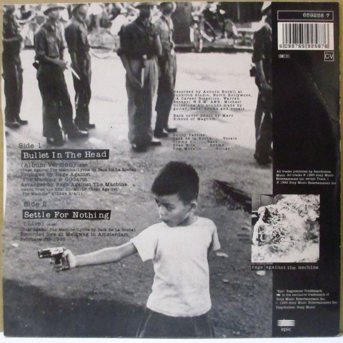 RAGE AGAINST THE MACHINE (レイジ・アゲインスト・ザ・マシーン) - Bullet In The Head (UK '93 限定ピクチャー 7インチ+レアステッカー付き光沢固紙ジャケ)