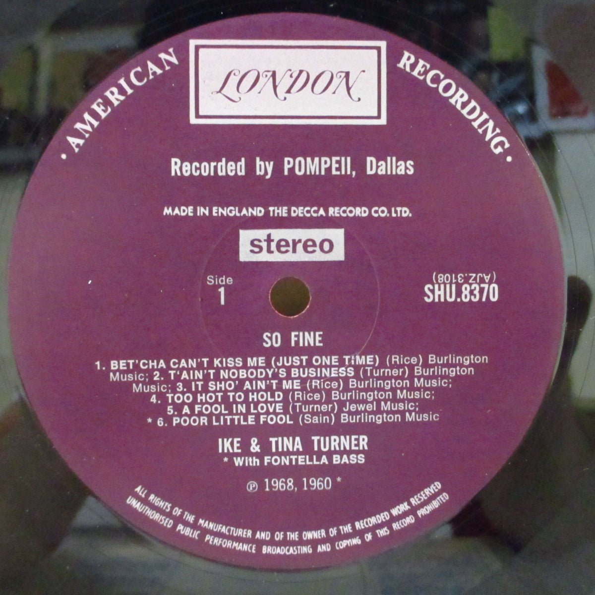 IKE & TINA TURNER (アイク&ティナ・ターナー) - So Fine (UK '69 Orig.オリジナル「紫ラベ」12曲入りステレオ LP/表面コーティングジャケ)