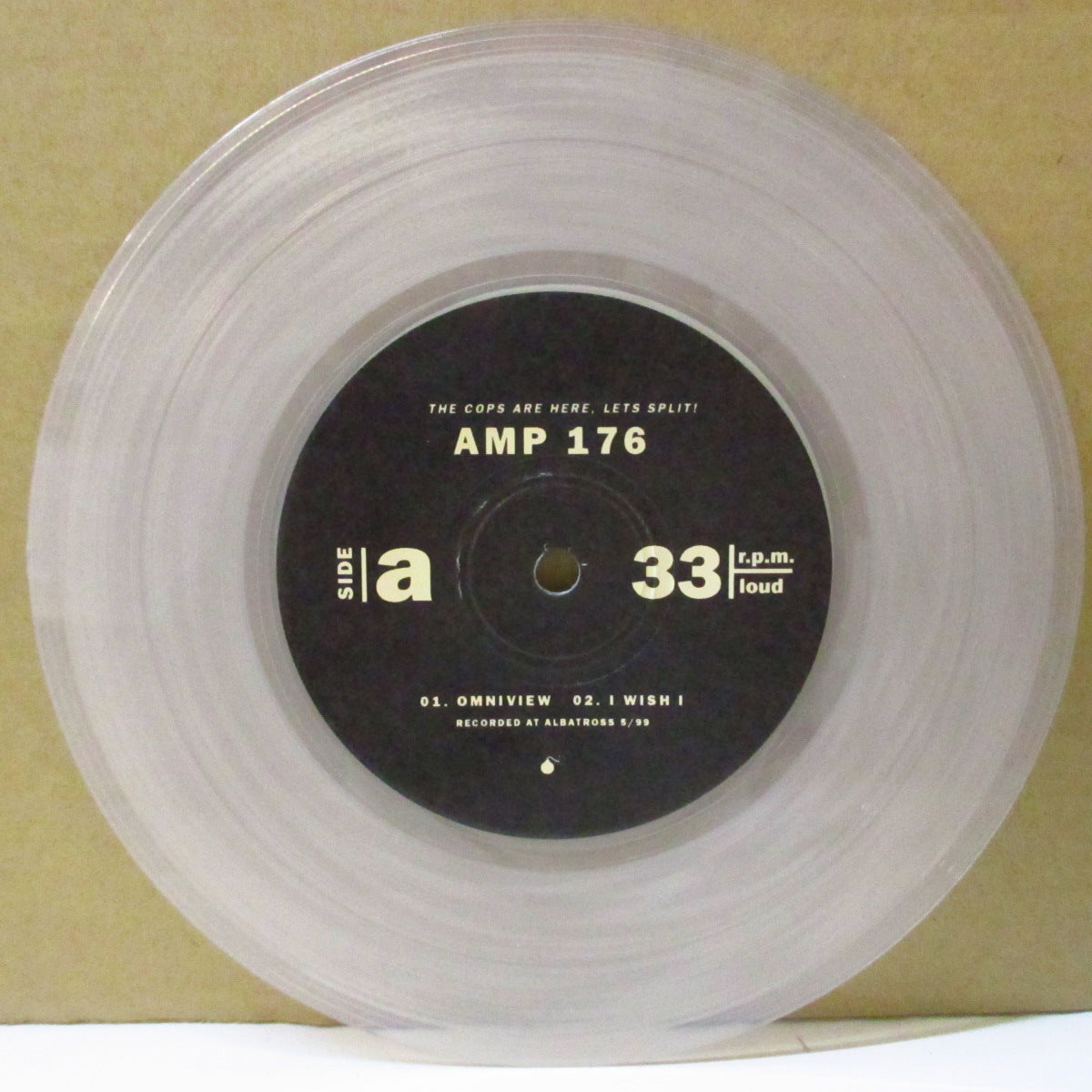AMP 176 / CADILLAC BLINDSIDE (アンプ・176 / キャディラック・ブラインドサイド) - The Cops Are Here, Let's Split! (US '99 限定350枚4曲入りスプリット「クリアヴァイナル」 7インチ+ナンバリング入りマット固紙ジャケ, インサート)