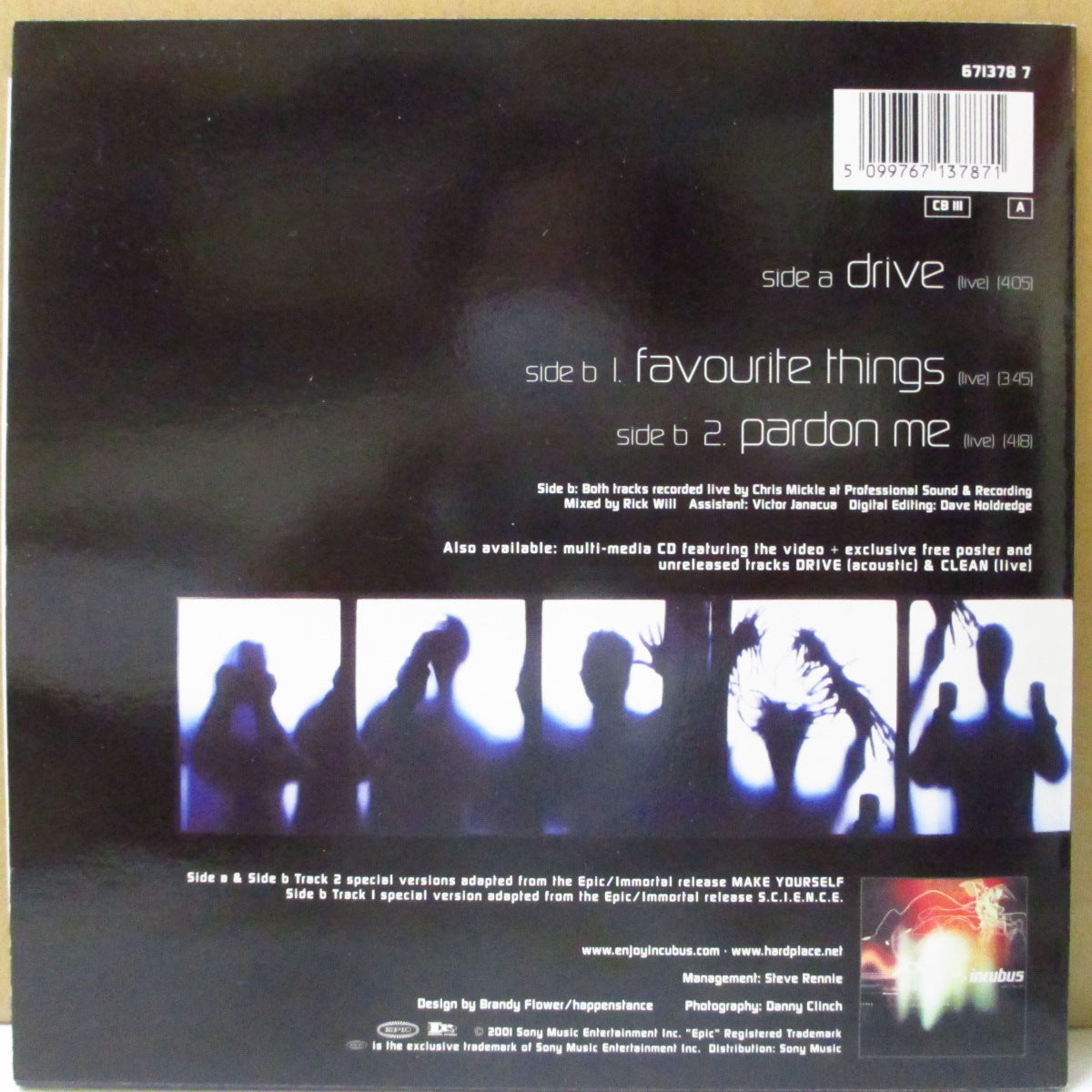 INCUBUS (インキュバス) - Drive (UK '01 限定3曲入り 7インチ+レアステッカー付きナンバリング入り光沢固紙ジャケ) 7インチ正規盤はこのUK盤のみ!