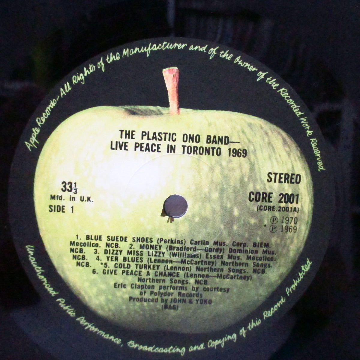 JOHN LENNON (PLASTIC ONO BAND) (ジョン・レノン / プラスチック・オノ・バンド) - Live Peace In Toronto 1969 (UK 70's 再発「薄アップルラベ」LP/両面コーティングジャケ) カレンダー無