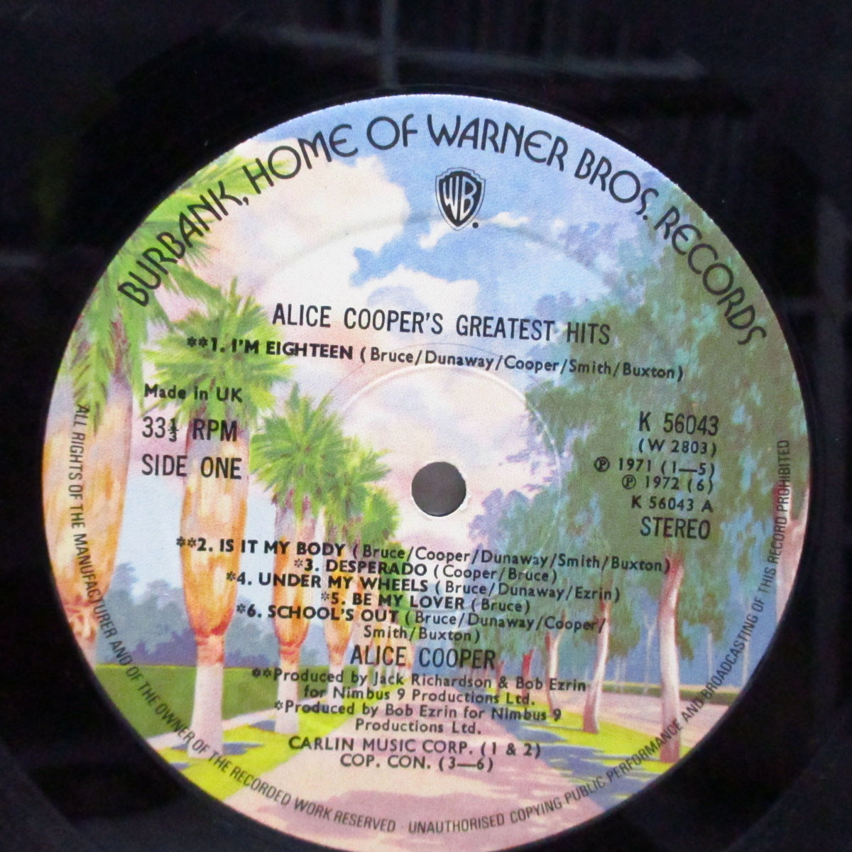 ALICE COOPER (アリス・クーパー) - Greatest Hits (UK オリジナル「バーバンク」ラベ LP+インナー) 近年稀な美品 !