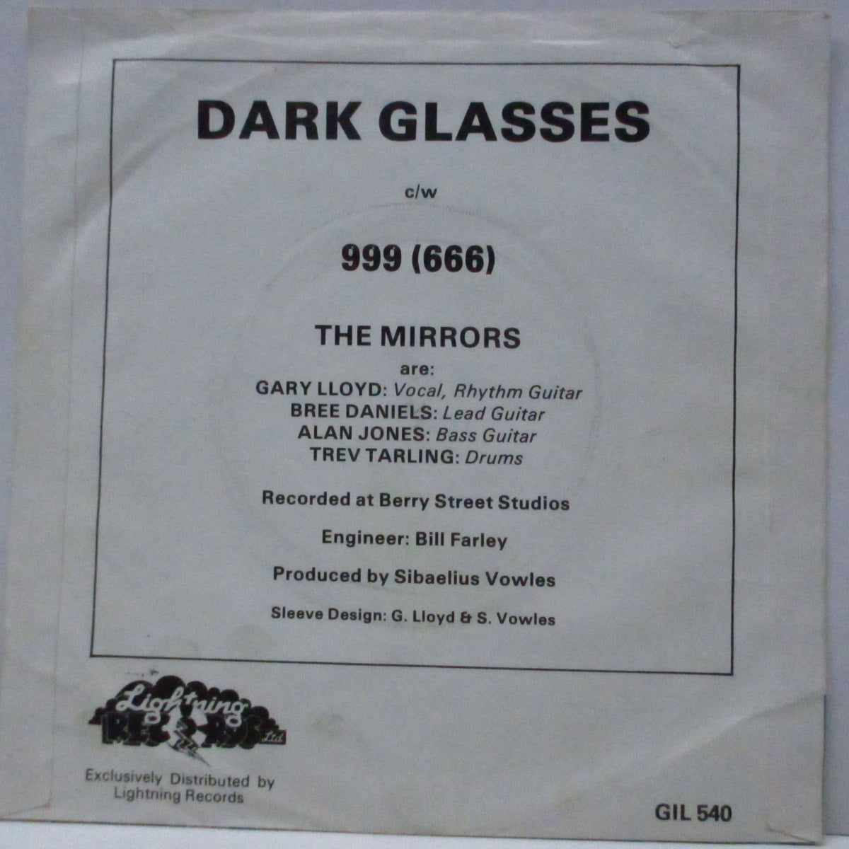 MIRRORS, THE (ザ ・ミラーズ) - Dark Glasses (UK オリジナル 7"/マットソフト紙折り返しジャケ) '78年セカンド&ラスト!