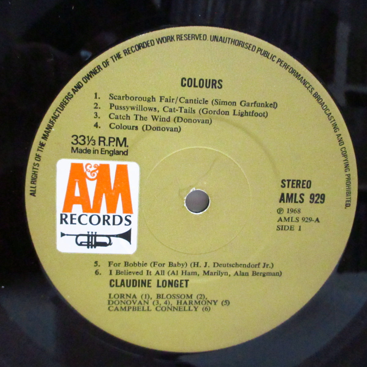 CLAUDINE LONGET (クロディーヌ・ロンジェ) - Colours (UK オリジナル「ステレオ」LP/表面コーティング三面折り返ジャケ) '69年4th アルバム!
