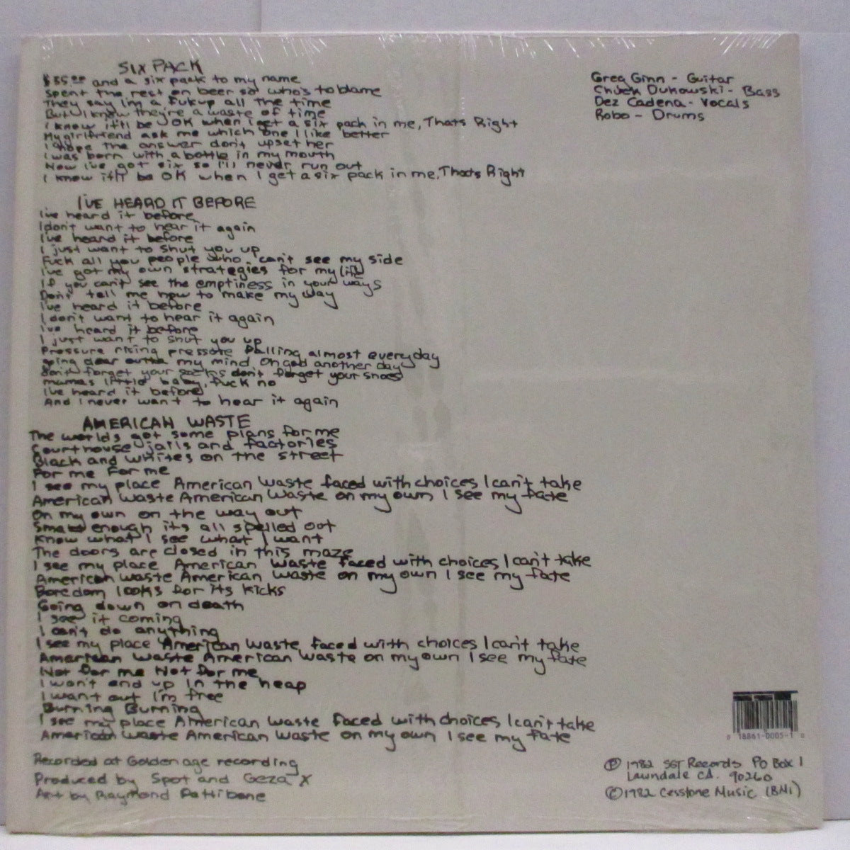 BLACK FLAG (ブラック・フラッグ) - Six Pack +2 (US 90's 再発3曲入り 12") Vo.デズ・カデナ !