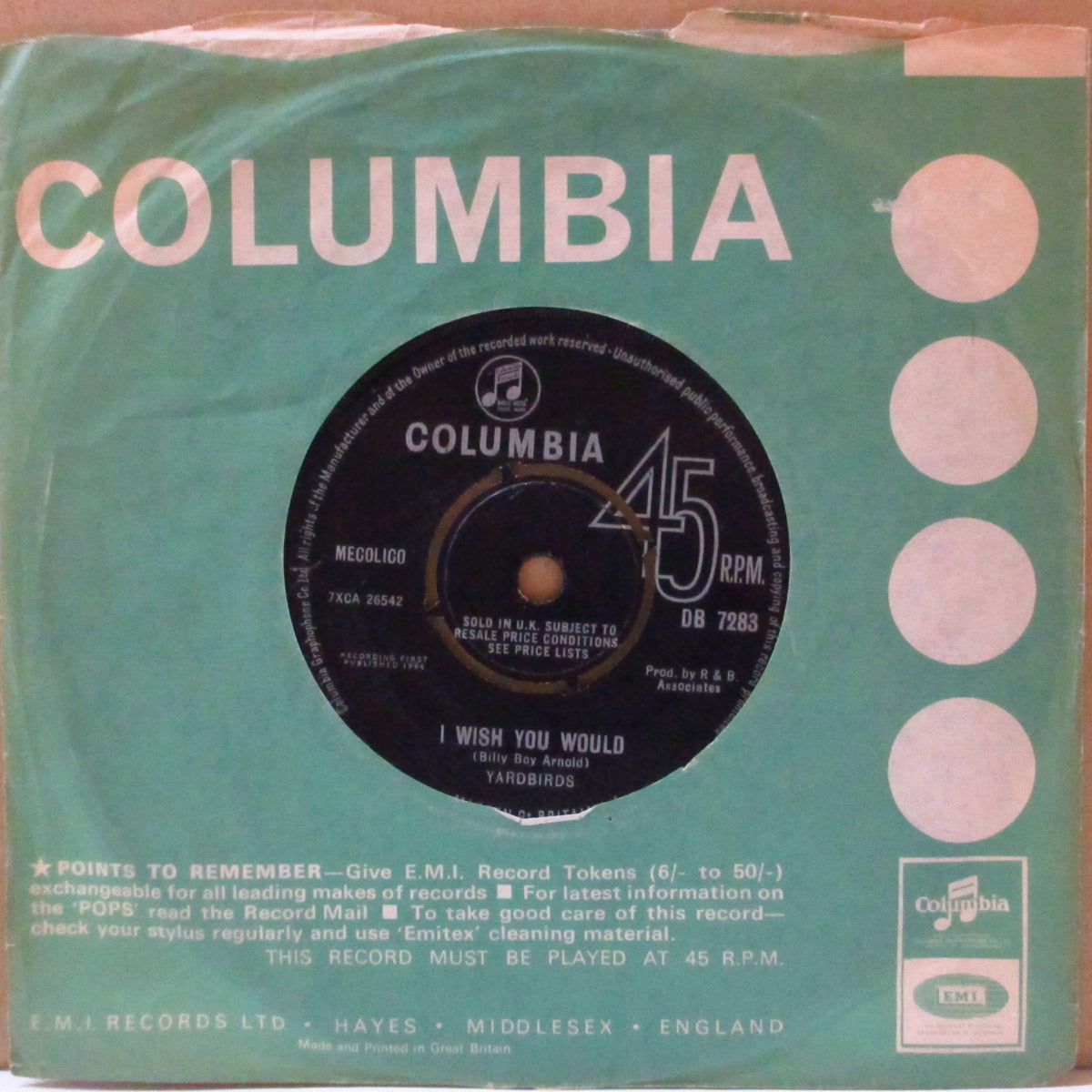 YARDBIRDS (ヤードバーズ) - I Wish You Would (UK '64 オリジナル 7インチ+カンパニースリーブ)