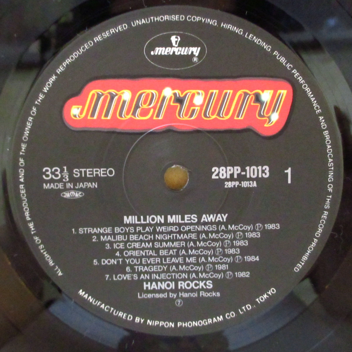 HANOI ROCKS (ハノイ・ロックス) - Million Miles Away (Japan オリジナル LP+インサート/帯・見開きインサート欠) '85年日本独自ベスト盤