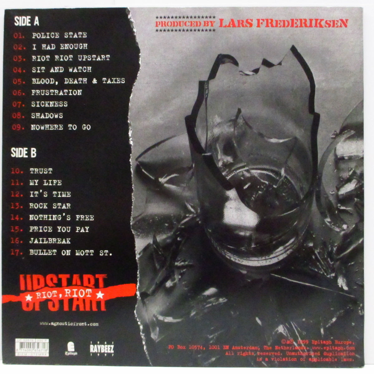 AGNOSTIC FRONT (アグノスティック・フロント) - Riot Riot Upstart (EU '99 限定「グリーンヴァイナル」LP+インサート)'99年、復活第2弾アルバム !