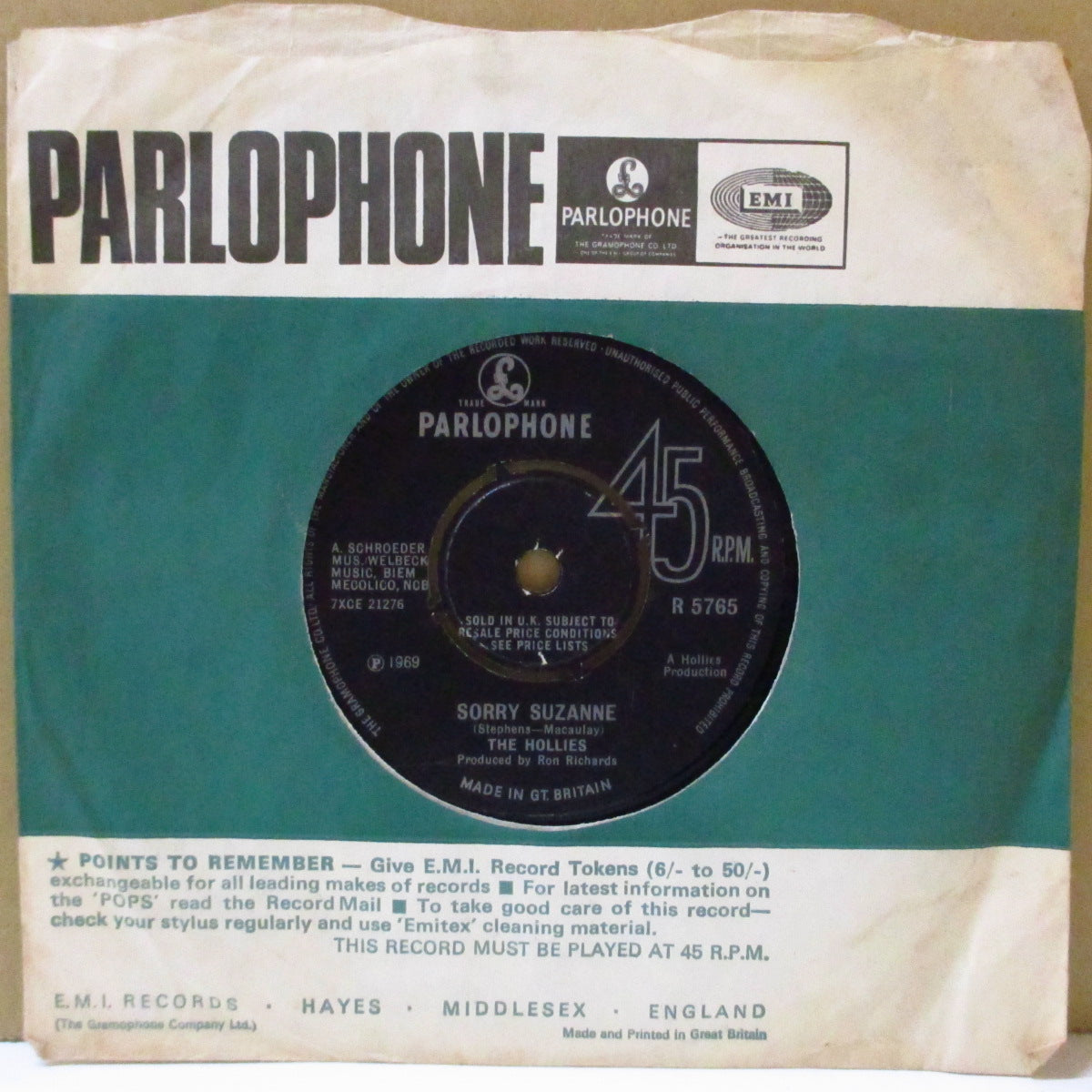 HOLLIES (ホリーズ) - Sorry Suzanne (UK '69 オリジナル「ラウンドセンター」 7インチ+カンパニースリーブ付き)