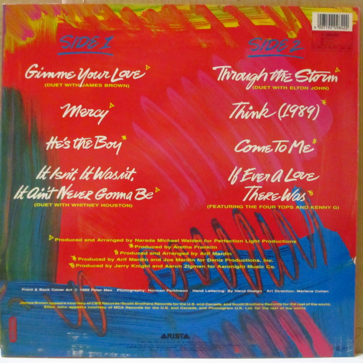 ARETHA FRANKLIN (アレサ・フランクリン) - Through The Storm (EU '89 オリジナル LP+インナー) ジェームス・ブラウン、ホイットニー・ヒューストン、エルトン・ジョン参加!