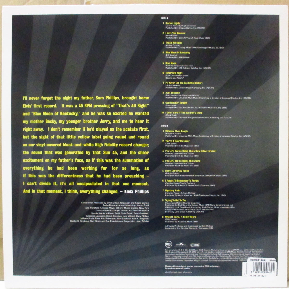 ELVIS PRESLEY (エルヴィス・プレスリー) - Elvis At Sun (EU '04 オリジナル・リマスター・モノラル LP) 廃盤コレクタブル!