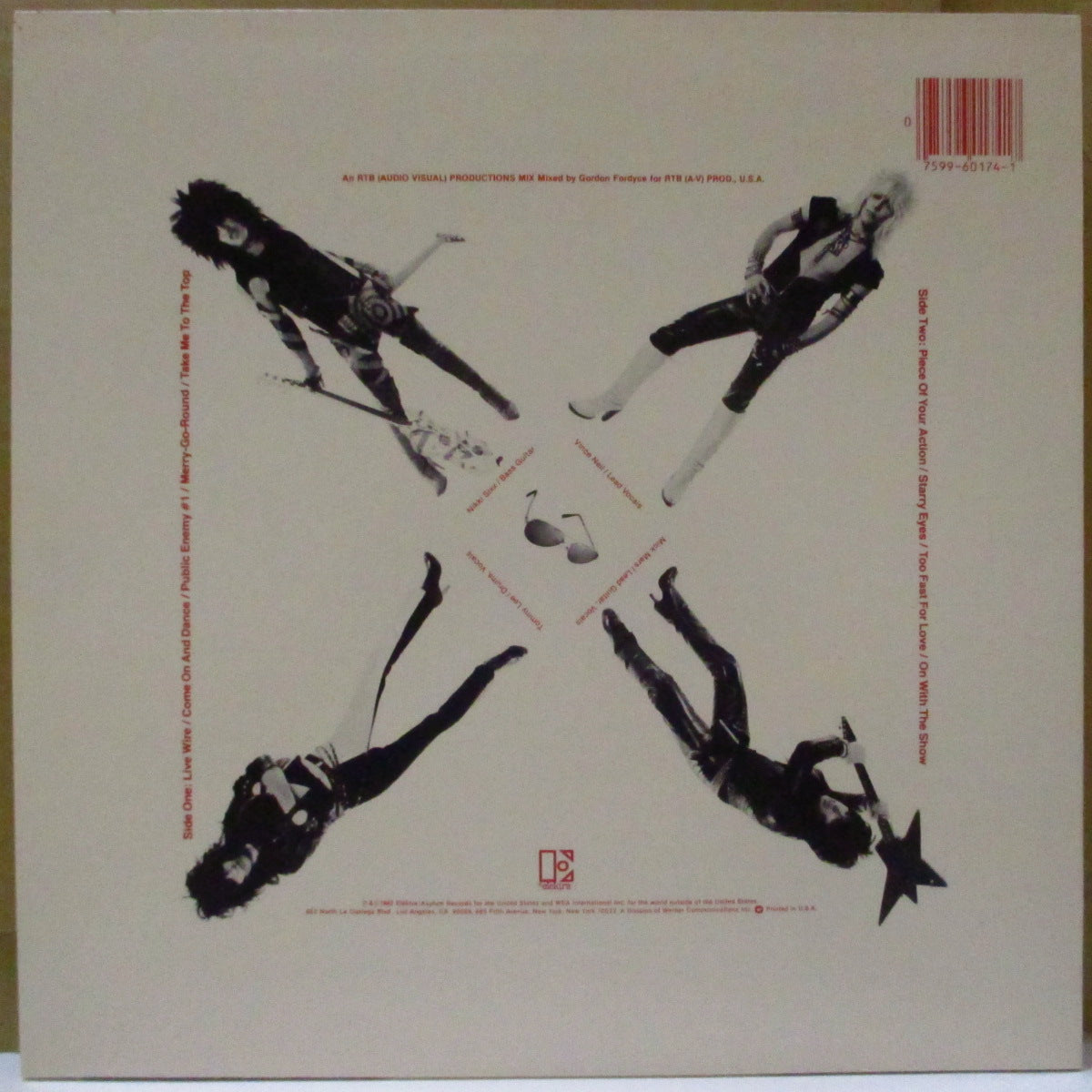 MOTLEY CRUE (モトリー・クルー) - Too Fast For Love (US '82 再発「バンド名下部表記黒&赤ラベ」 LP+ソフト紙インナー, インサート) '82年1stアルバム