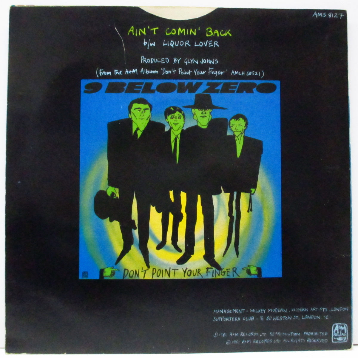 NINE BELOW ZERO (9 BELOW ZERO) (ナイン・ビロウ・ゼロ) - Ain't Comin' Back (UK オリジナル 7"/光沢固紙ジャケ)