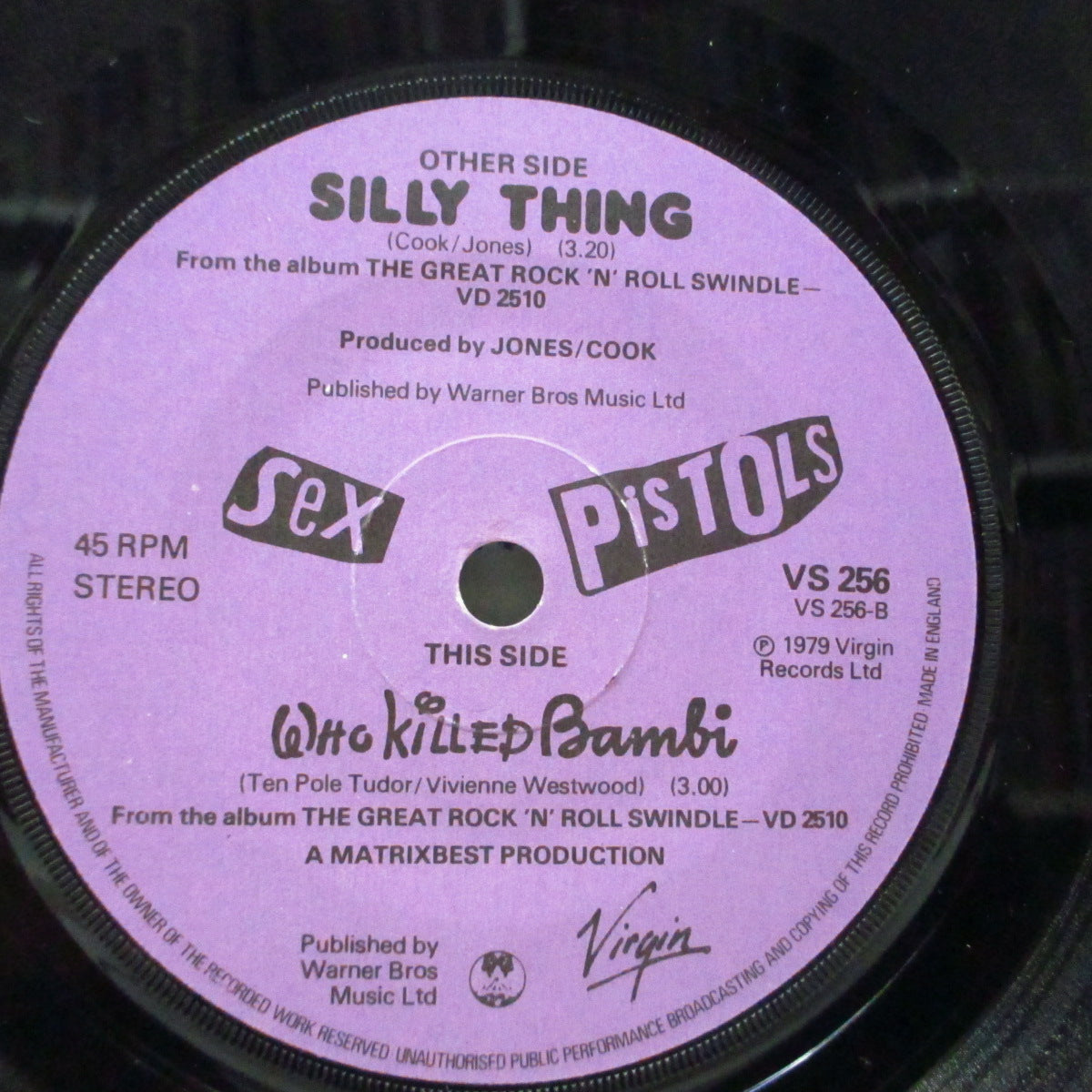 SEX PISTOLS (セックス・ピストルズ) - Silly Thing (UK オリジナル「フラットセンター」7"/光沢固紙折り返ジャケ)「PORKY PRIME CUT」のエッチング有 Ver.