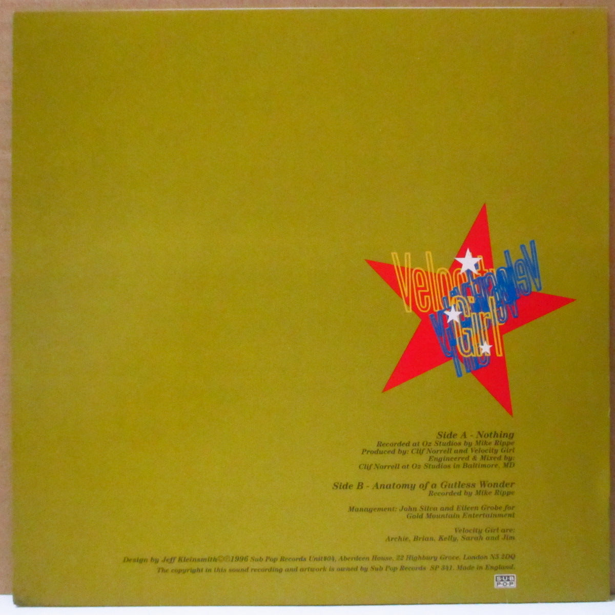 VELOCITY GIRL (ヴェロシティ・ガール) - Nothing (US '96 限定「レッドヴァイナル」 7インチ+光沢固紙ジャケ)